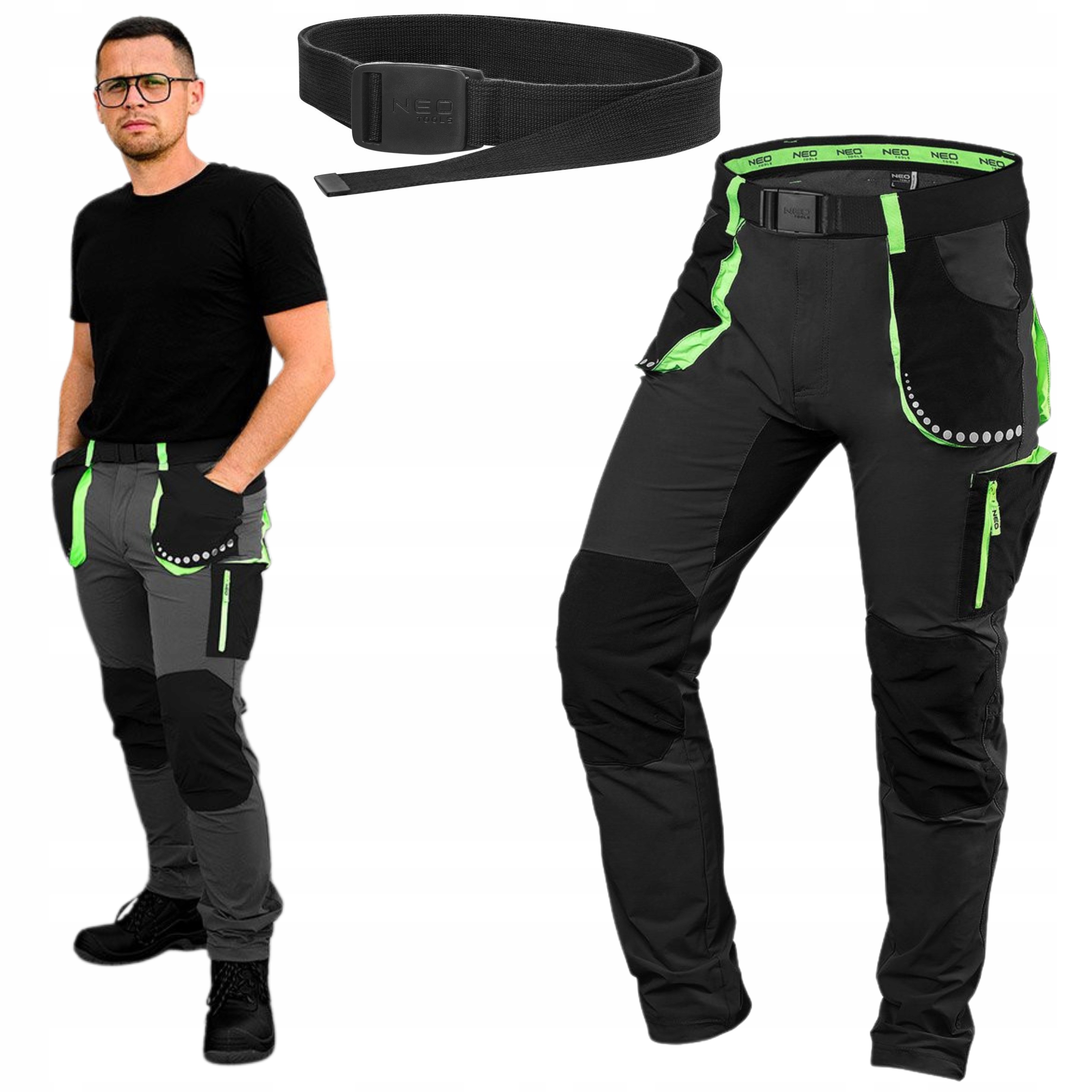 NEO SPODNIE ROBOCZE PREMIUM 4 WAY STRETCH ODBLASKI WZMACNIANE 81-290 XXL/56