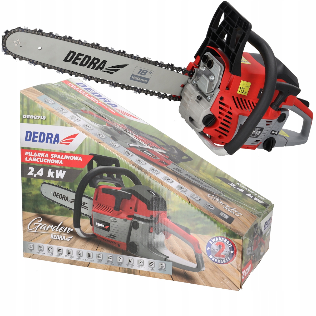DEDRA PIŁA SPALINOWA PILARKA ŁAŃCUCHOWA 18" 45CM 2,4KW 58CM3 DREWNA MOCNA