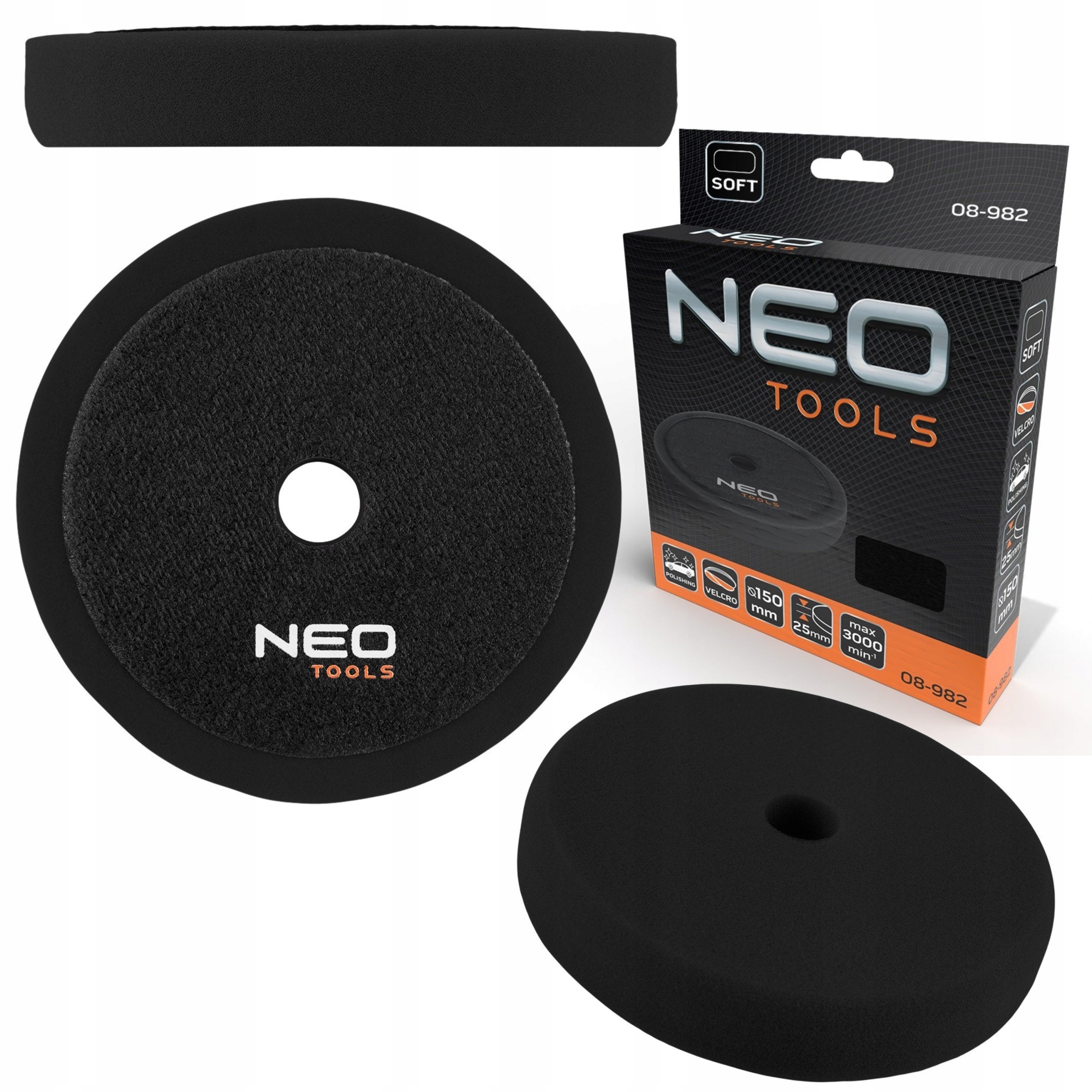 NEO TOOLS PAD POLERSKI 150 X 150 MM X 25 MM GĄBKA MIĘKKA CZARNA 08-982