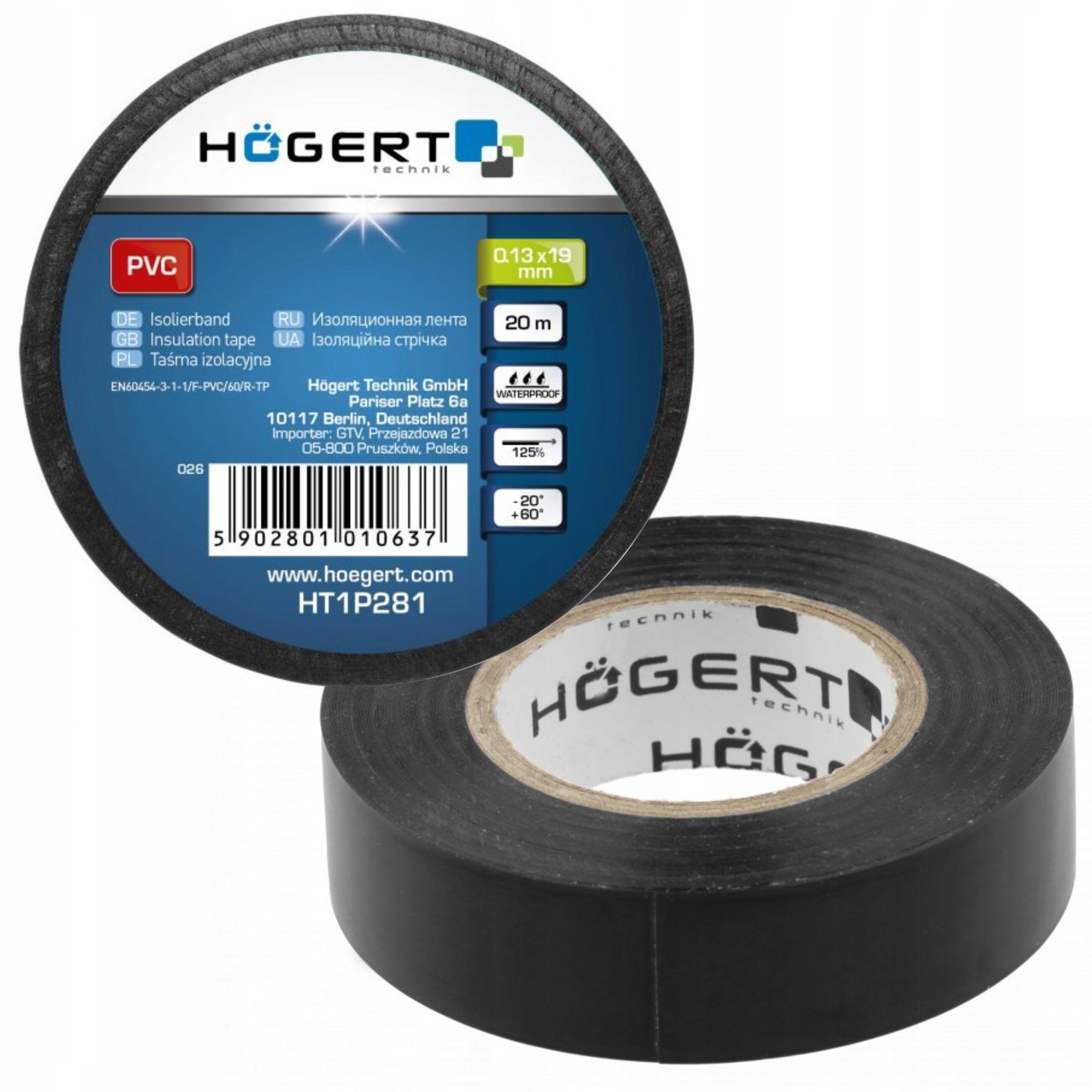 HOEGERT HT1P281 TAŚMA IZOLACYJNA PVC, CZARNA