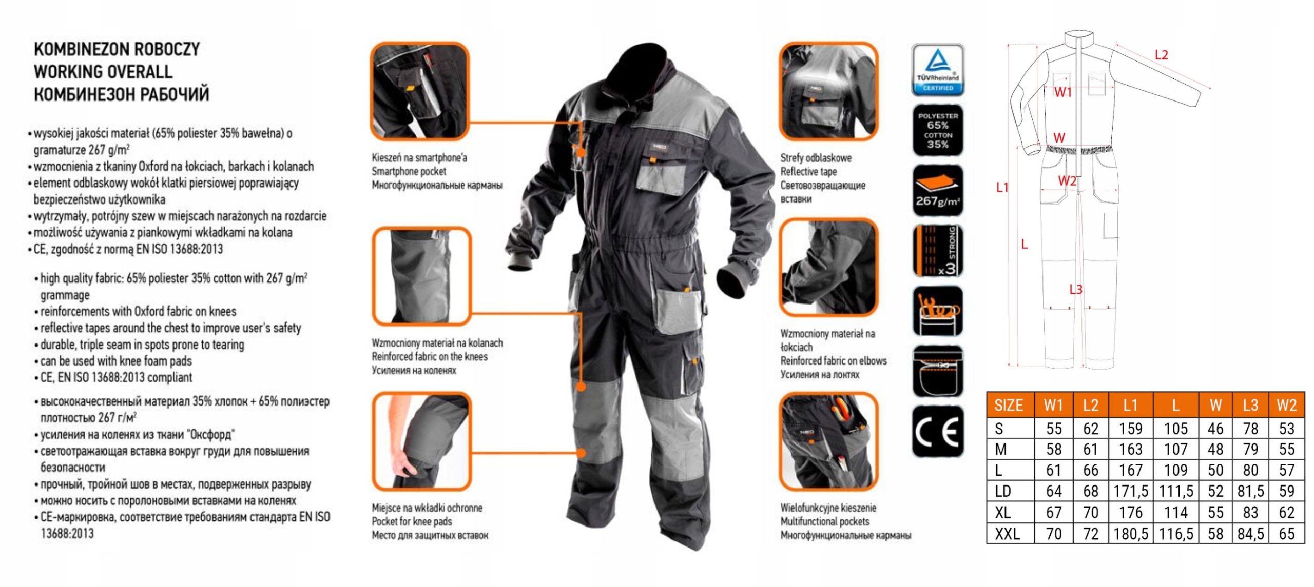 NEO KOMBINEZON ROBOCZY HD WZMOCNIONY spodnie OXFORD ODBLASKOWY 81-250XXL/58