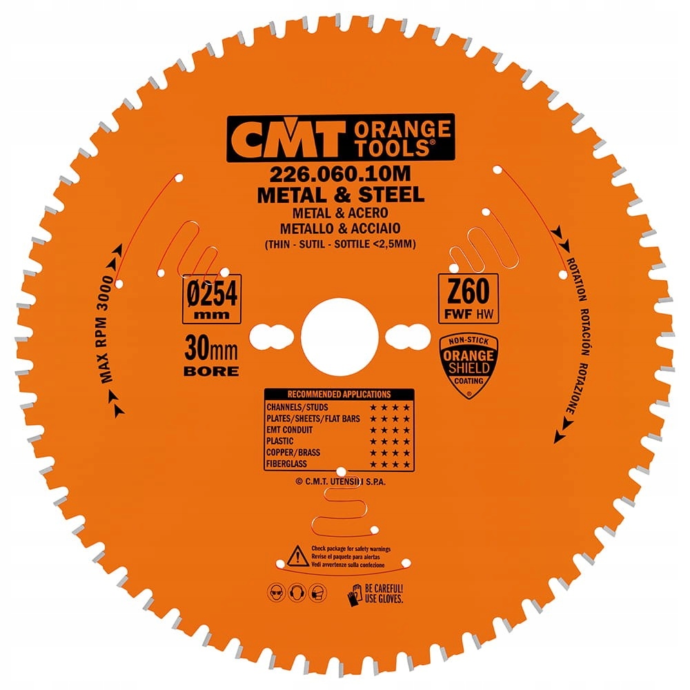 CMT PIŁA TARCZOWA TARCZA DO CIĘCIA METALU STALI 254X30MM 60Z 226.060.10M
