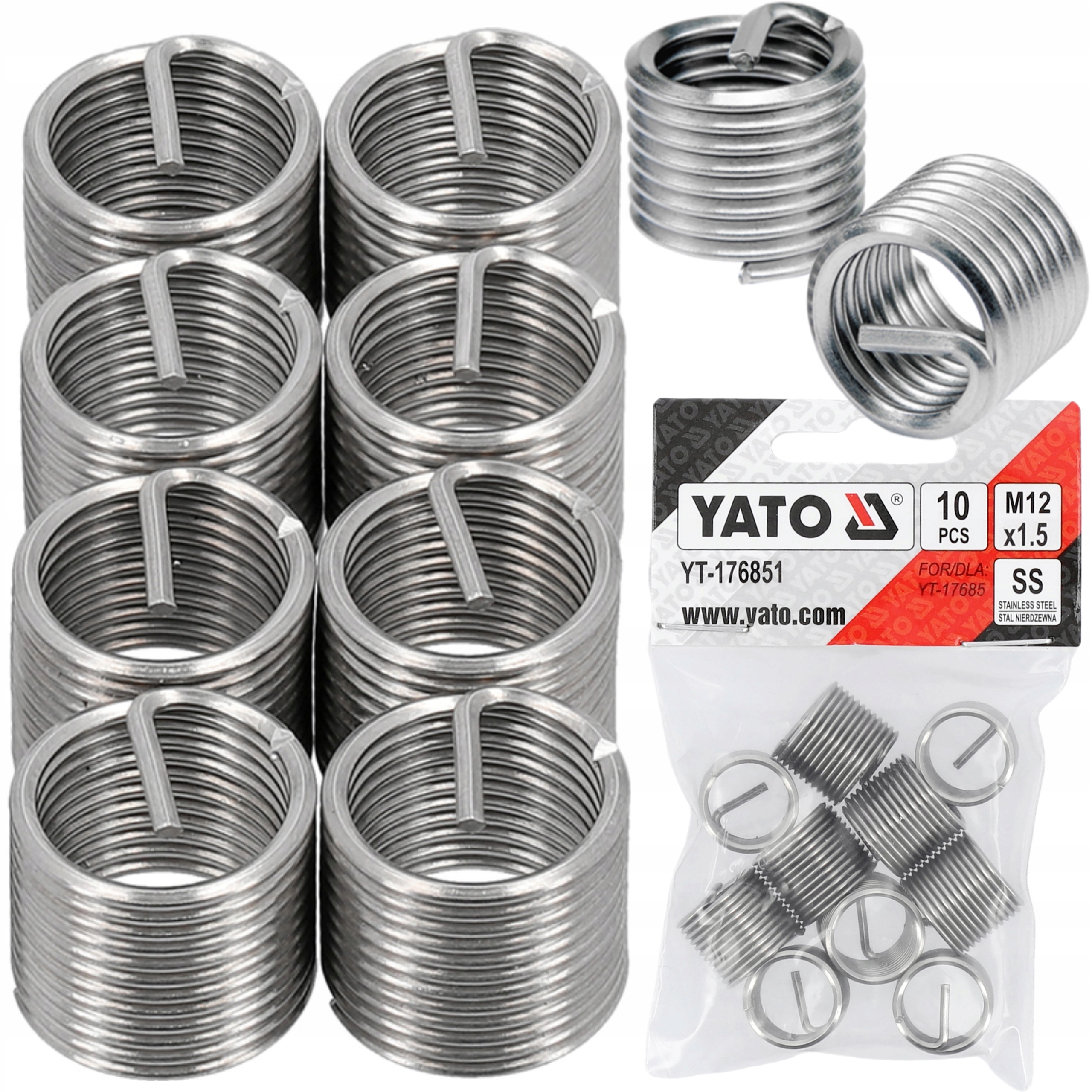 YATO SPRĘŻYNKI WKŁADY SPIRALNE DO NAPRAWY GWINTÓW M12x1,5mm 10szt YT-176851