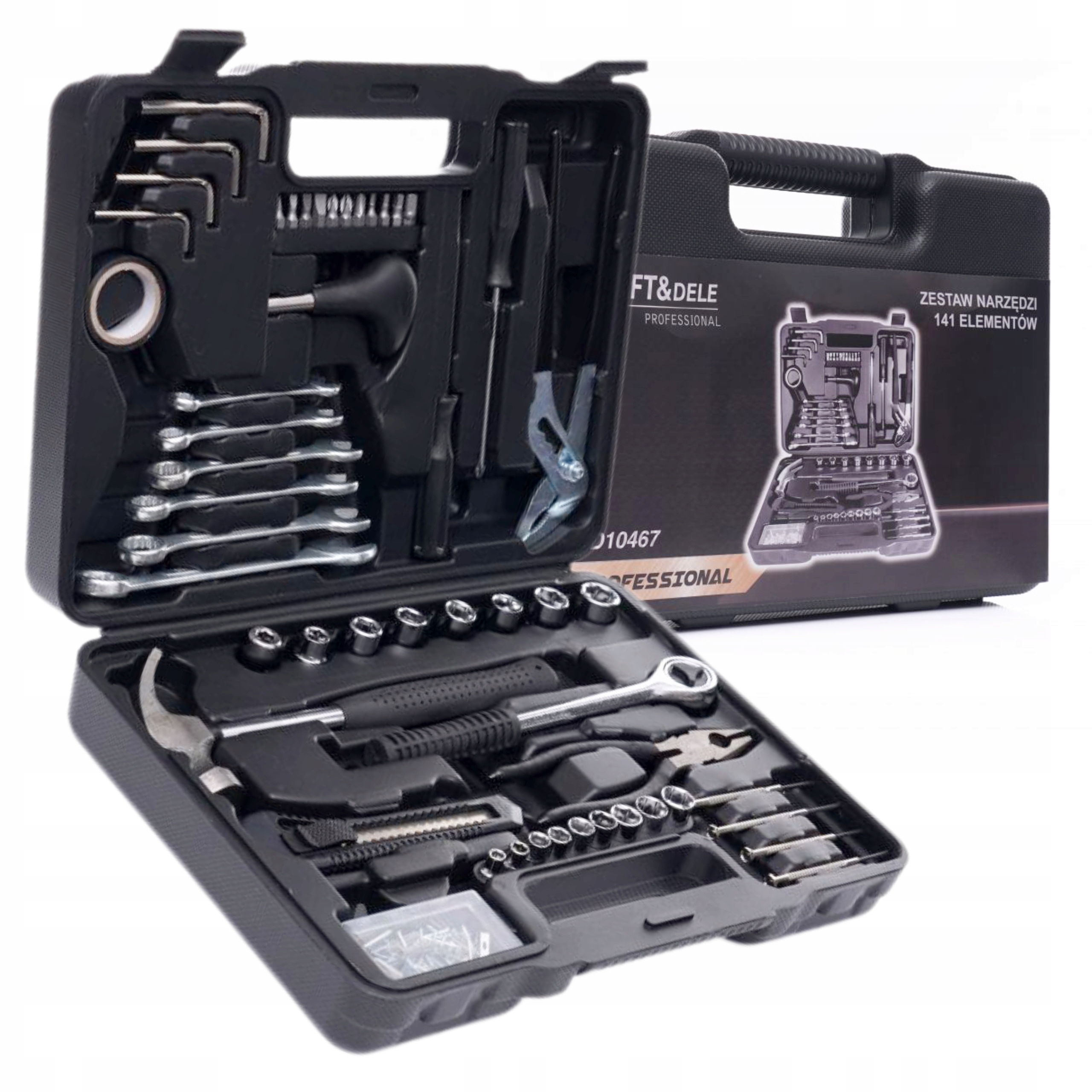 ZESTAW NARZĘDZI 141 EL. KLUCZE NASADOWE PŁASKIE KRAFT&DELE KD10467 WALIZKA