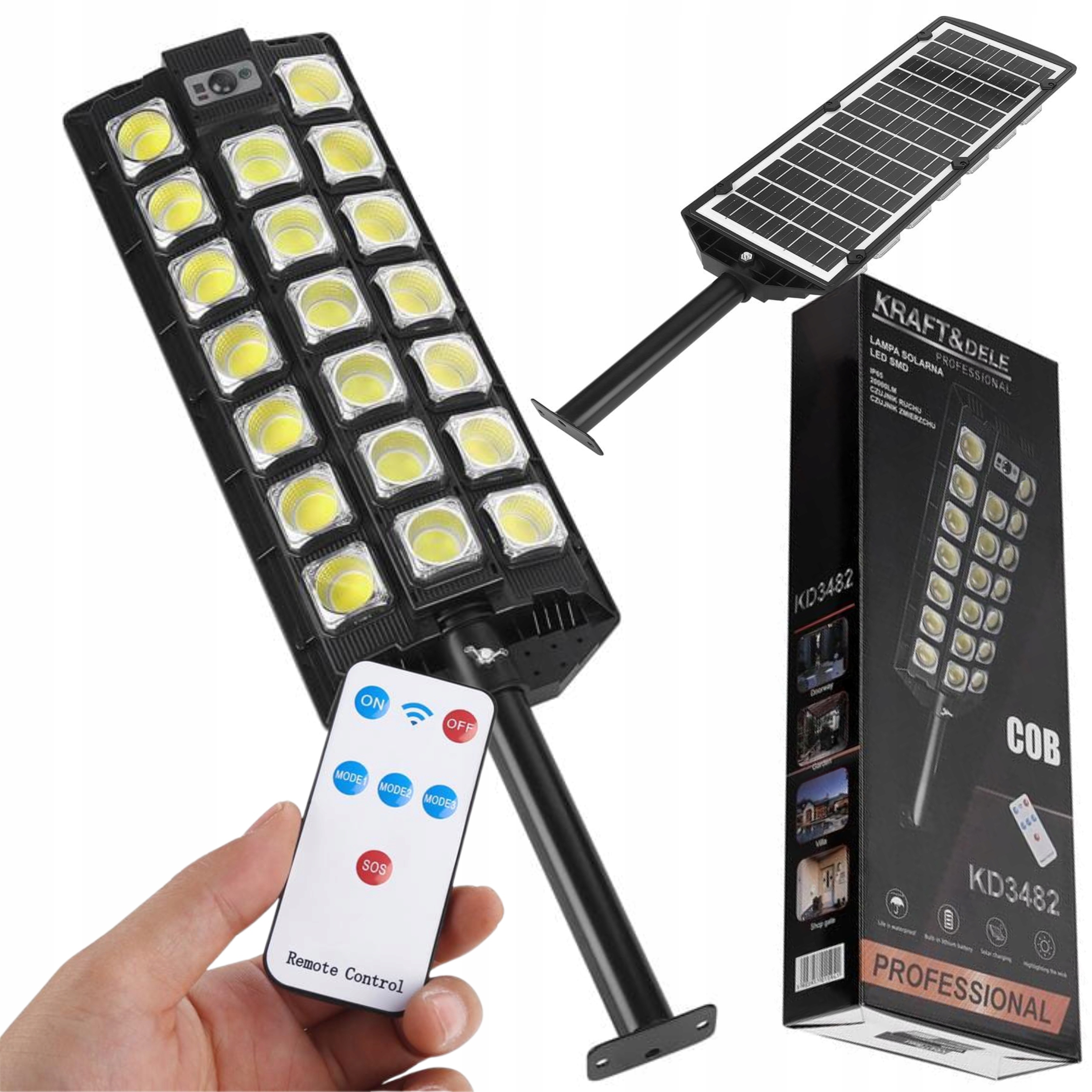 KRAFT&DELE LAMPA SOLARNA LED 2500W 20000lm IP65 Z PILOTEM ULICZNA KD3482