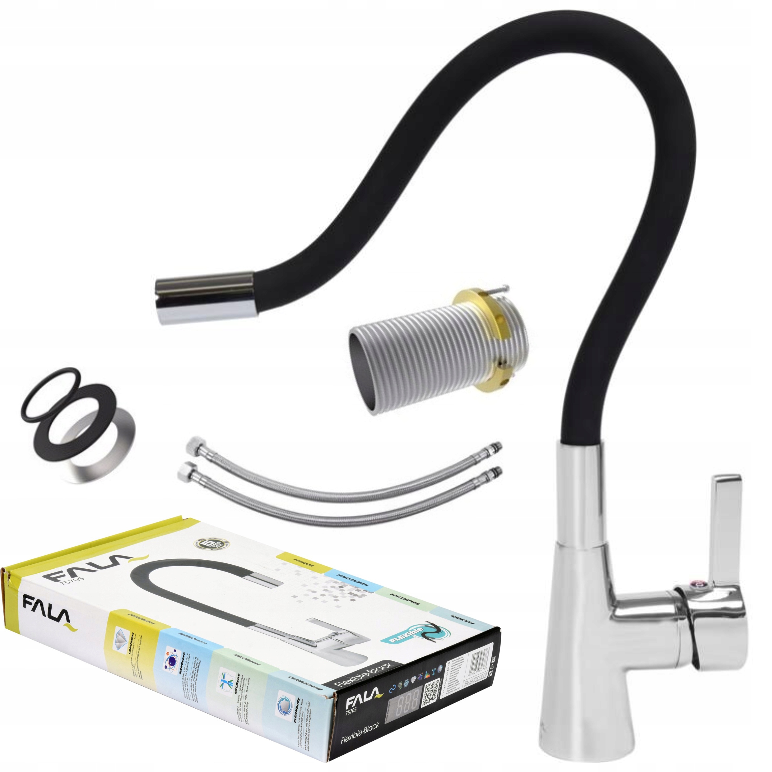 FALA BATERIA ZLEWOZMYWAKOWA Z ELASTYCZNĄ CZARNĄ WYLEWKĄ FLEXIBLE BLACK75705