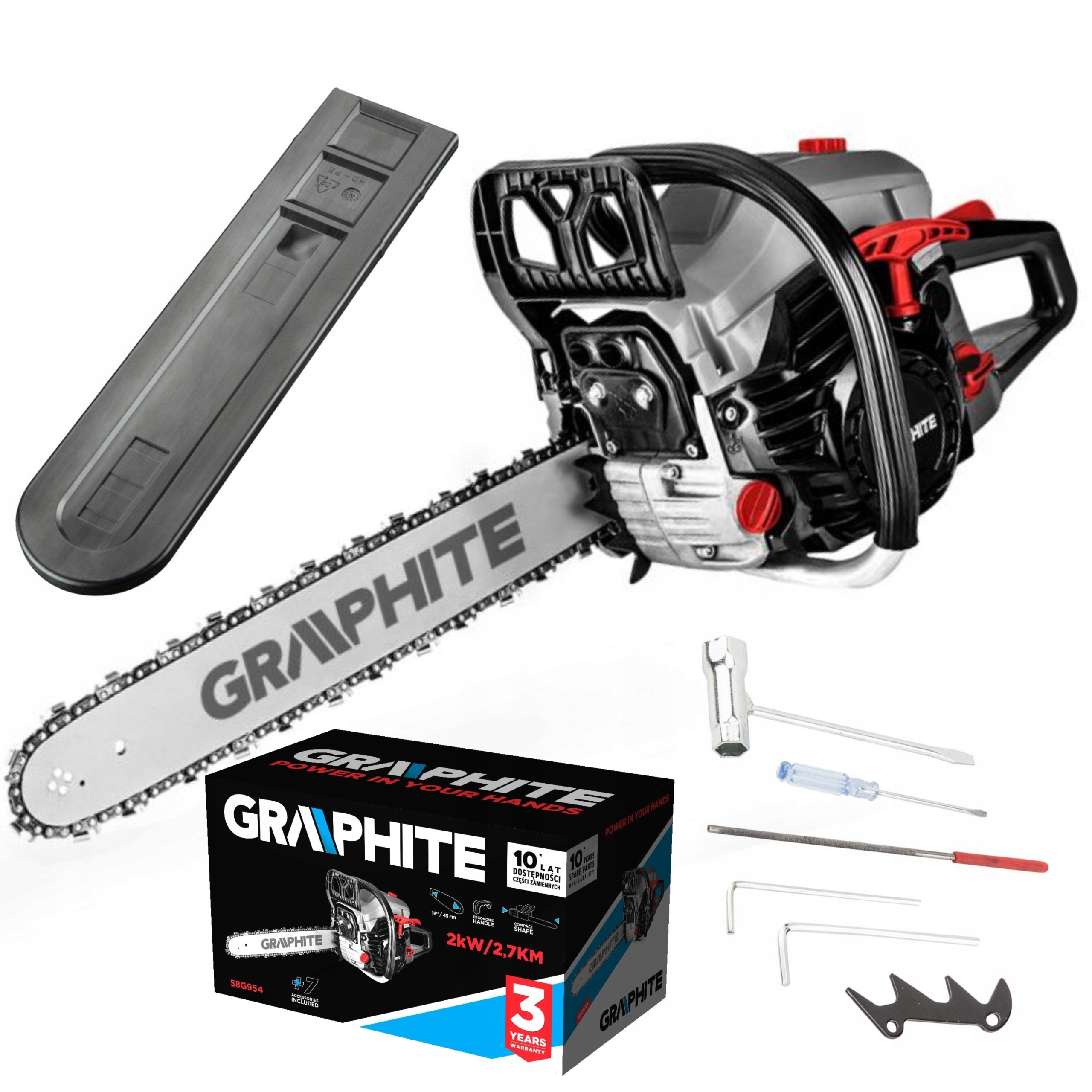 GRAPHITE PILARKA PIŁA ŁAŃCUCHOWA SPALINOWA 2KW 2.7KM PROWADNICA 18" 58G954