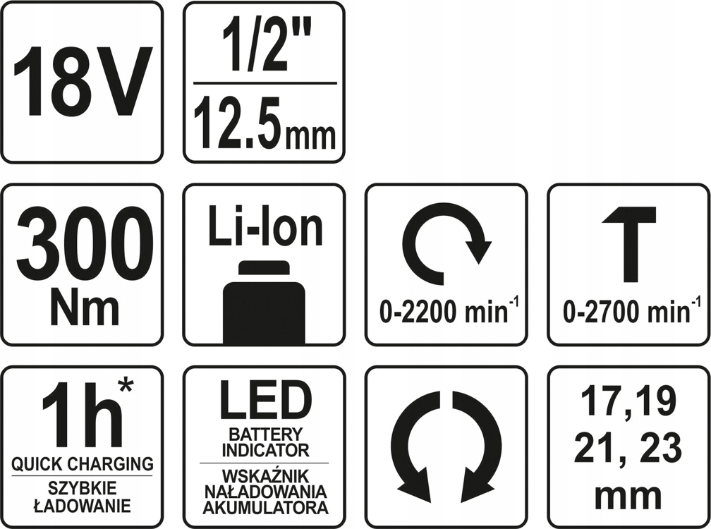 YATO KLUCZ UDAROWY DO KÓŁ 18V AKUMULATOROWY 1/2" 300Nm YT-82805 ZAKRĘTARKA