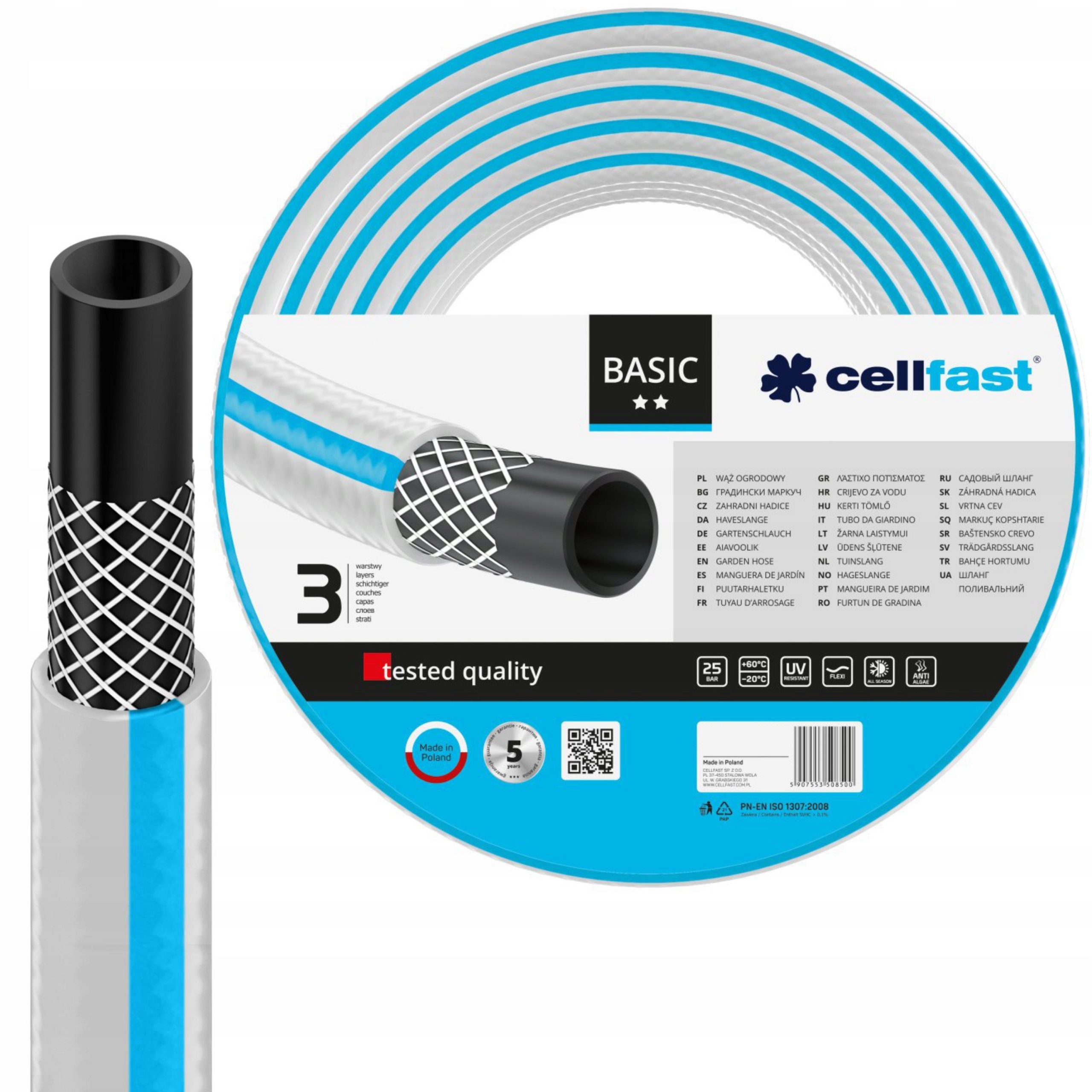 CELLFAST WĄŻ OGRODOWY BASIC 3-WARSTWOWY 1" 10m 25 Bar 10-431 FLEXI POLSKI