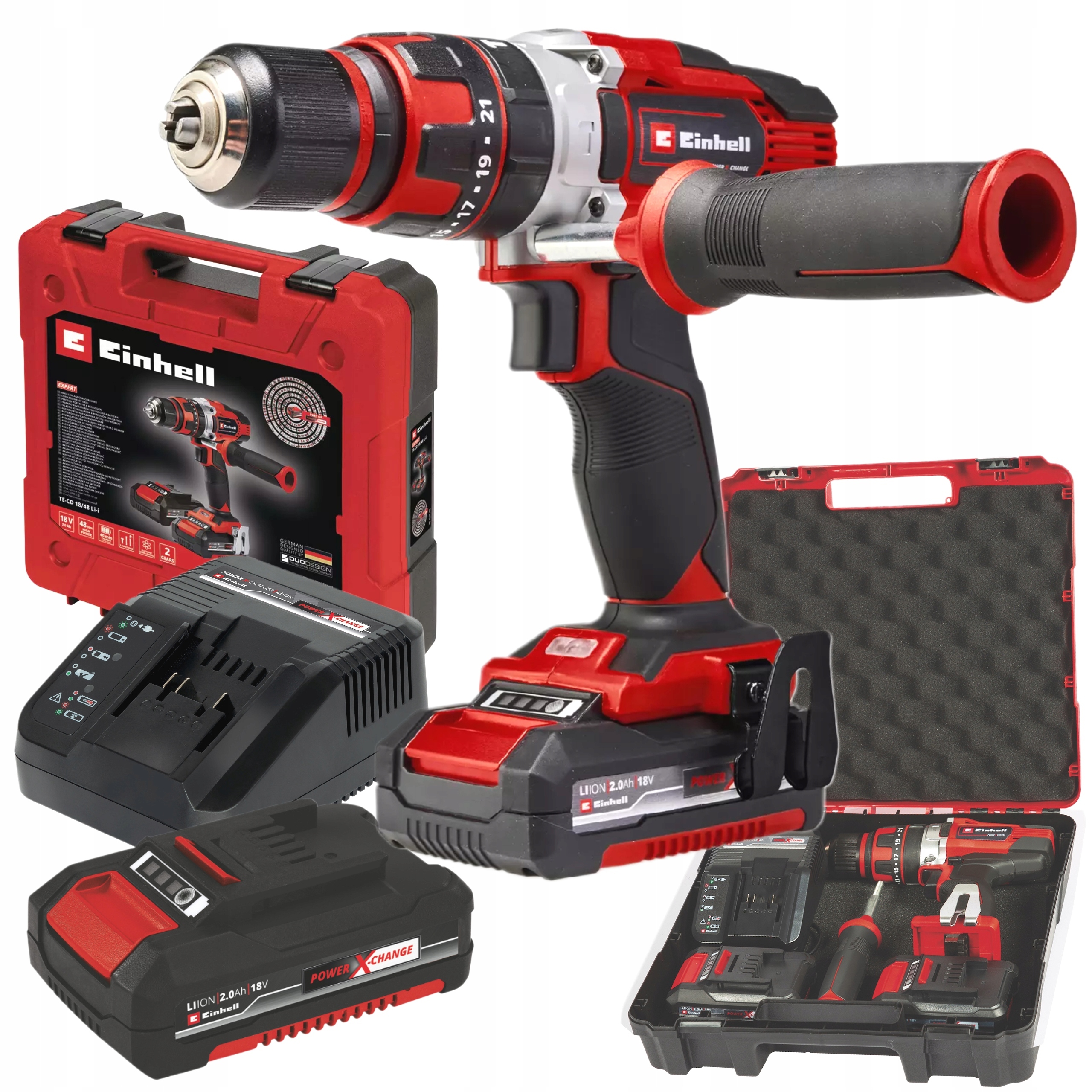 EINHELL WIERTARKO-WKRĘTARKA UDAROWA AKUM 2x2Ah 18V WALIZKA TE-CD 18/48 Li-i