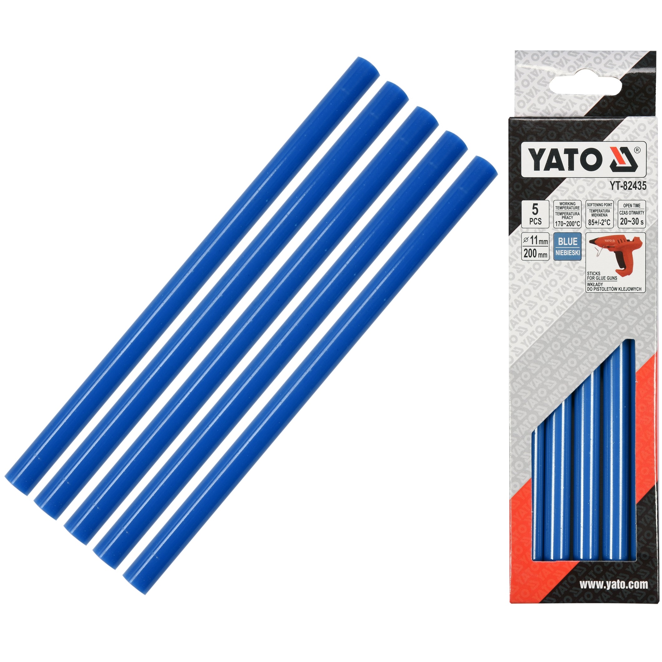 YATO KLEJ TERMOTOPLIWY 11,2X200MM 5SZT KOLOR NIEBIESKI SZTYFTY YT-82435