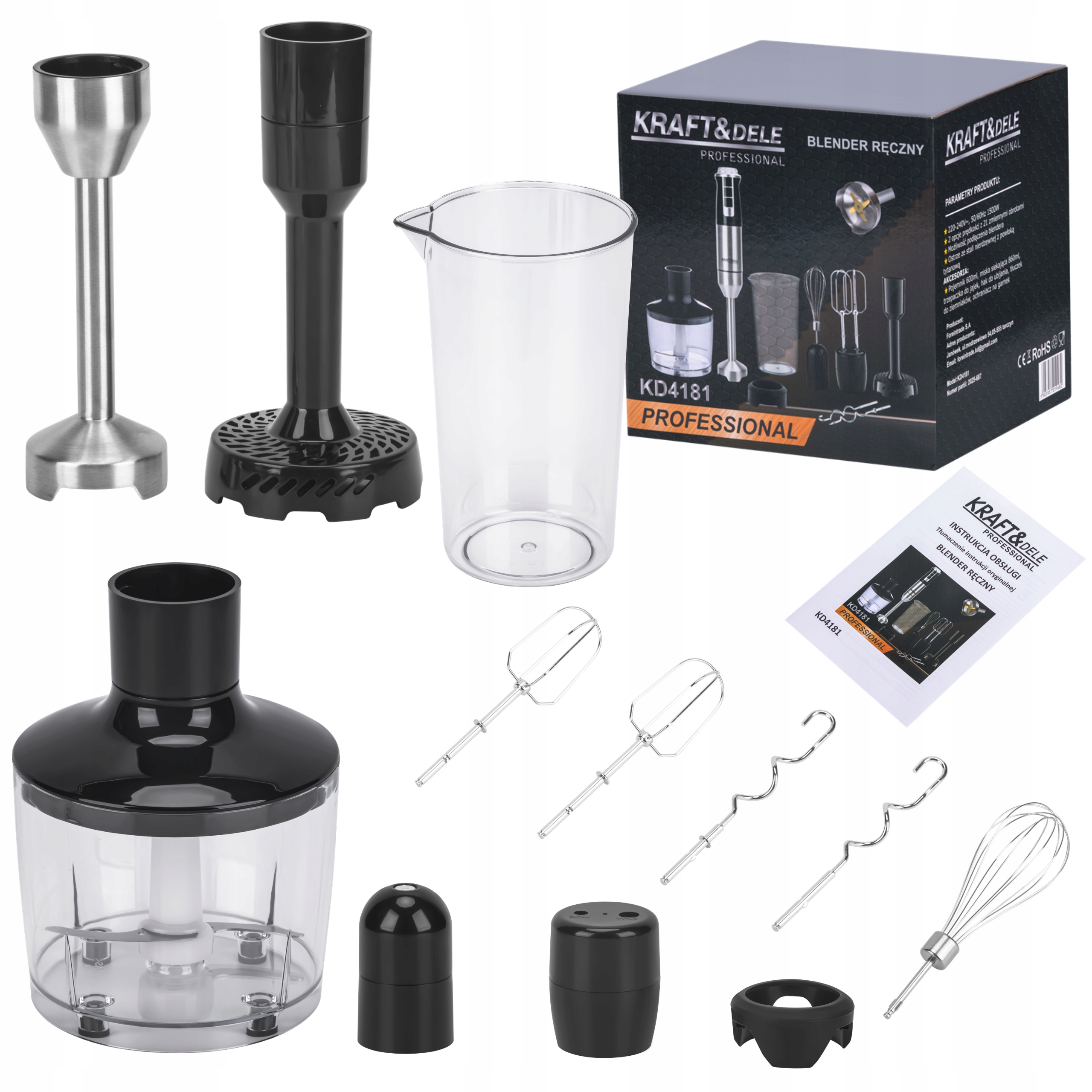 KRAFTDELE BLENDER 1500W + AKCESORIA 7 el. SREBRNY 21 TRYBÓW PRACY KD4181