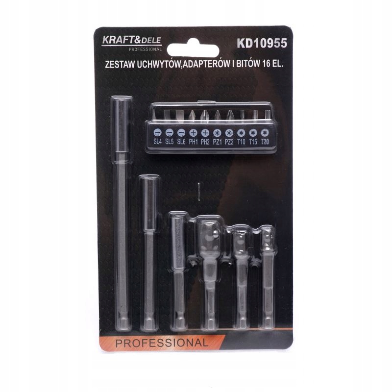 ZESTAW UCHWYTÓW ADAPTERÓW I BITÓW 16 ELEMENTÓW
