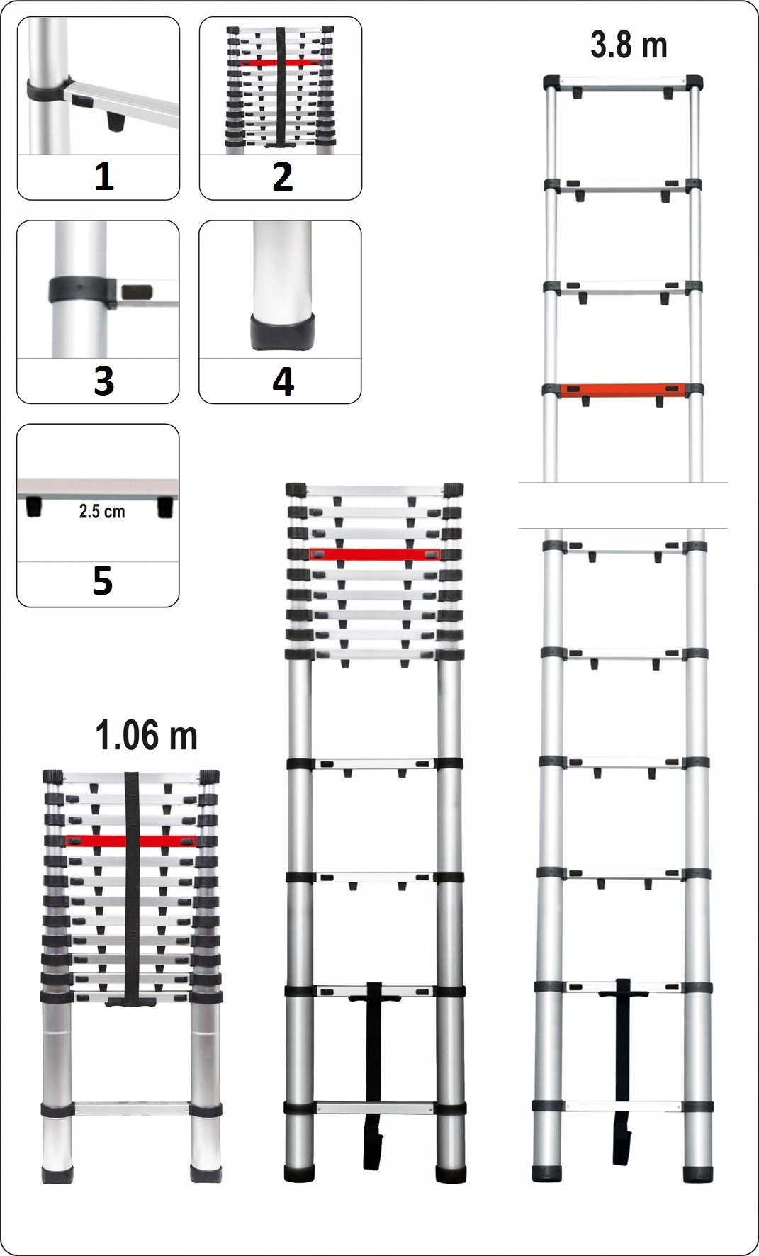VOREL SKŁADANA DRABINA ALUMINIOWA TELESKOPOWA 3,8M 13 STOPNI 150KG 17702