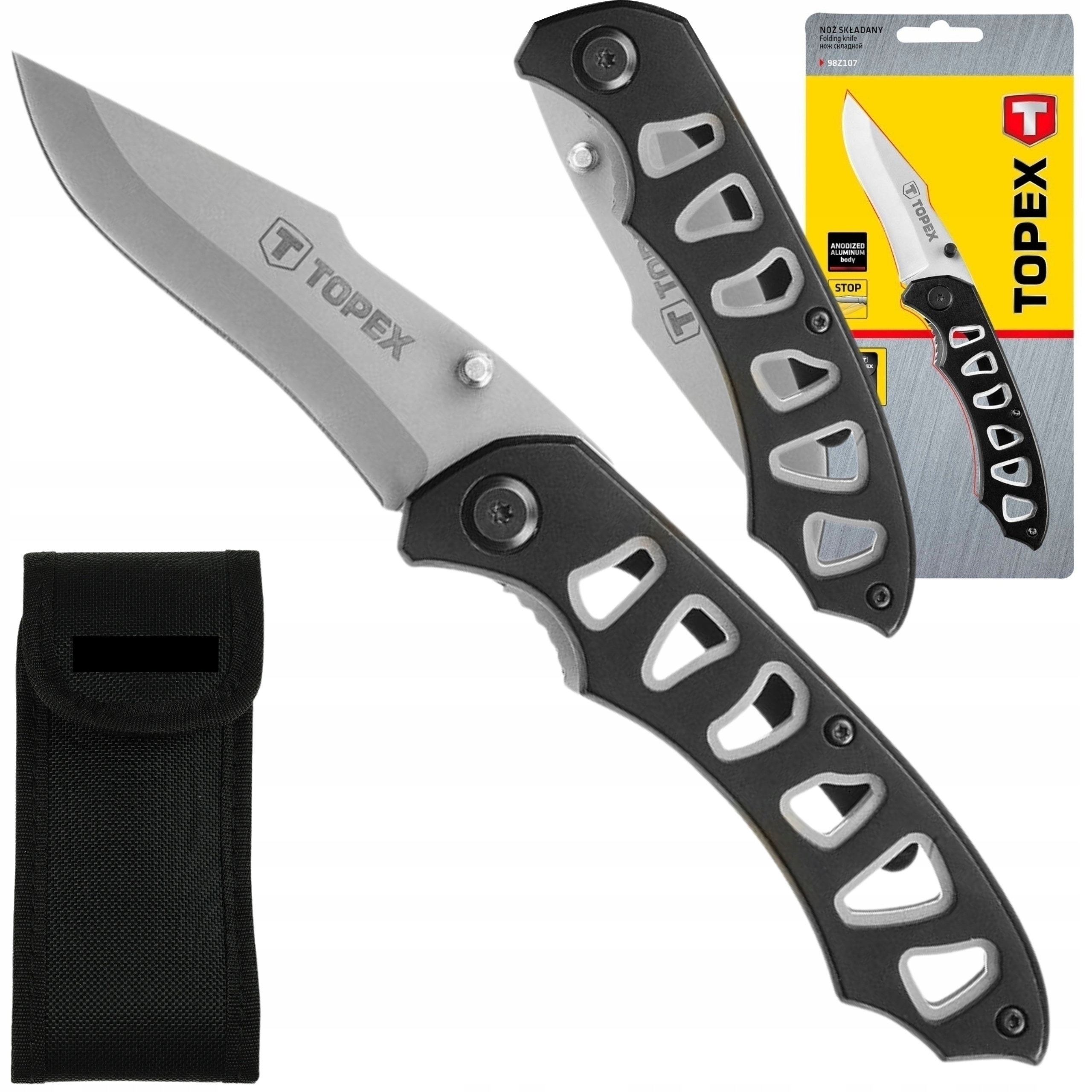 NÓŻ SKŁADANY Z BLOKADĄ OSTRZE 80mm +POKROWIEC SURVIVAL TOPEX 98Z107