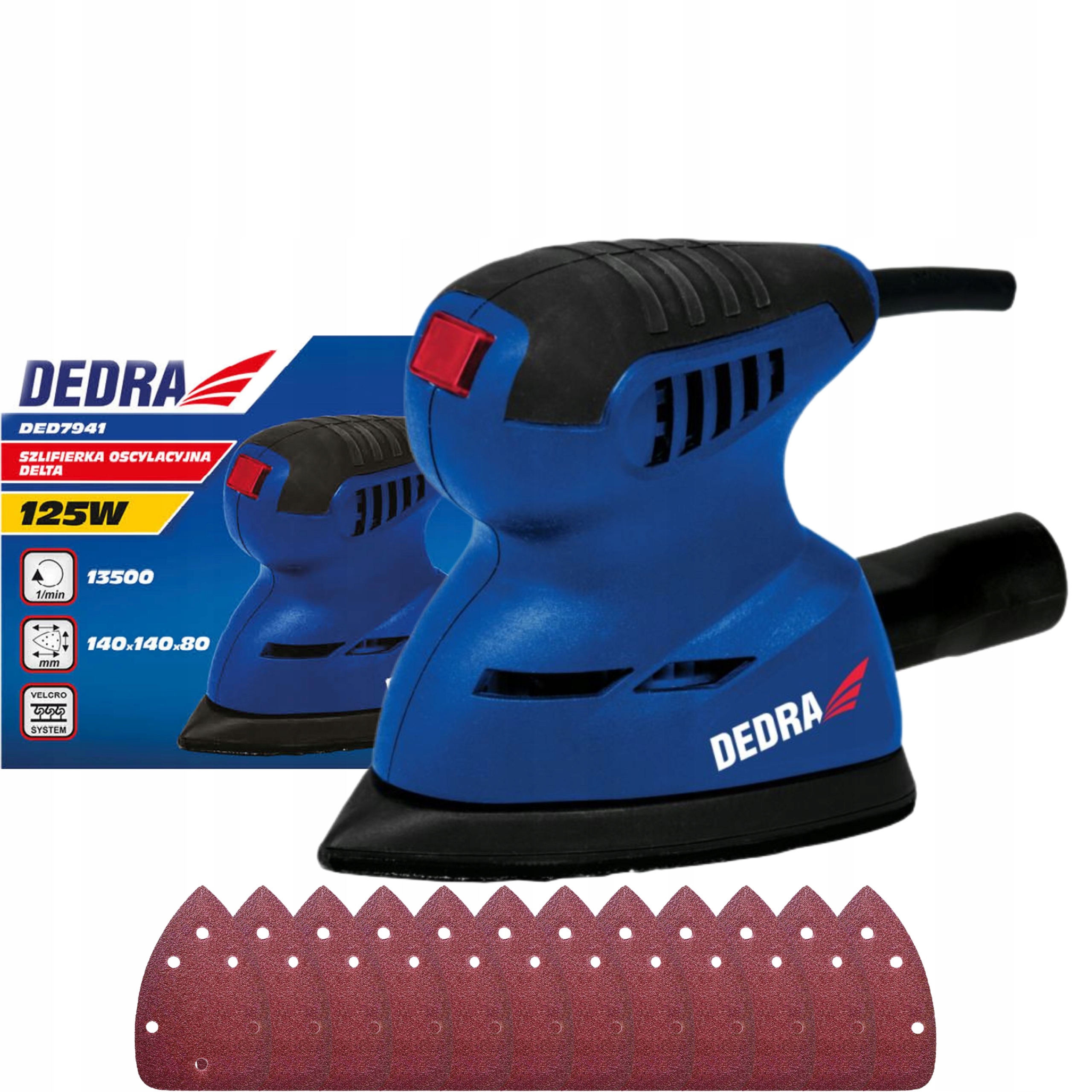 DEDRA SZLIFIERKA OSCYLACYJNA SIECIOWA DELTA 125W 12X PAPIER ŚCIERNY DED7941