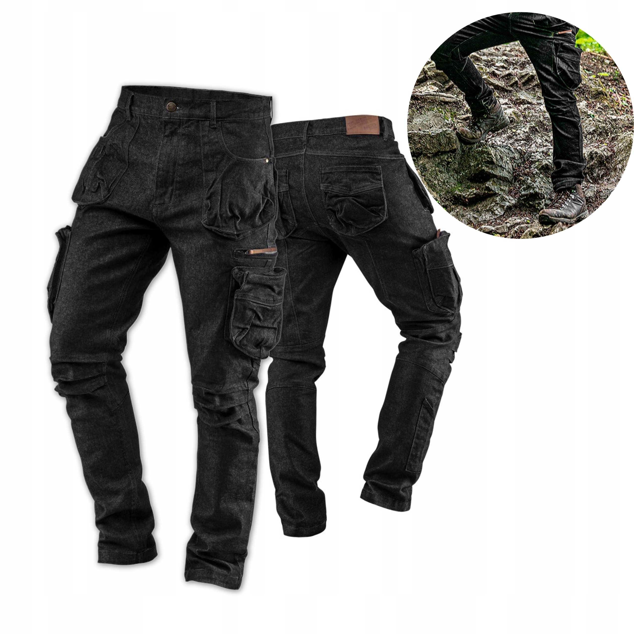 NEO SPODNIE ROBOCZE DŁUGIE JEANS DENIM CZARNE L 5 KIESZENI 81-233-L