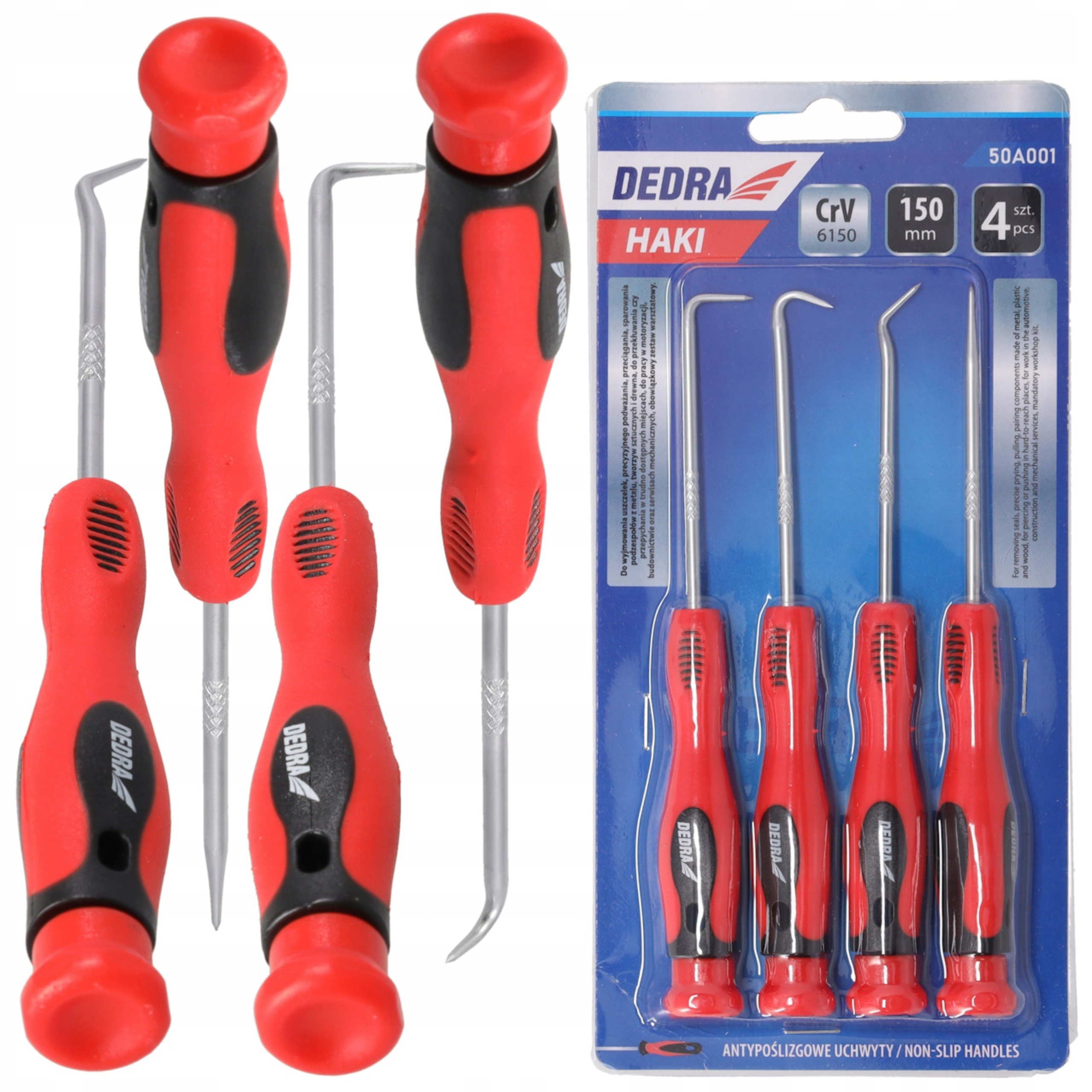 DEDRA ZESTAW HAKÓW HAKI HACZYKI Z RĘKOJEŚCIĄ 4 SZTUKI 150 MM PRECYZYJNE