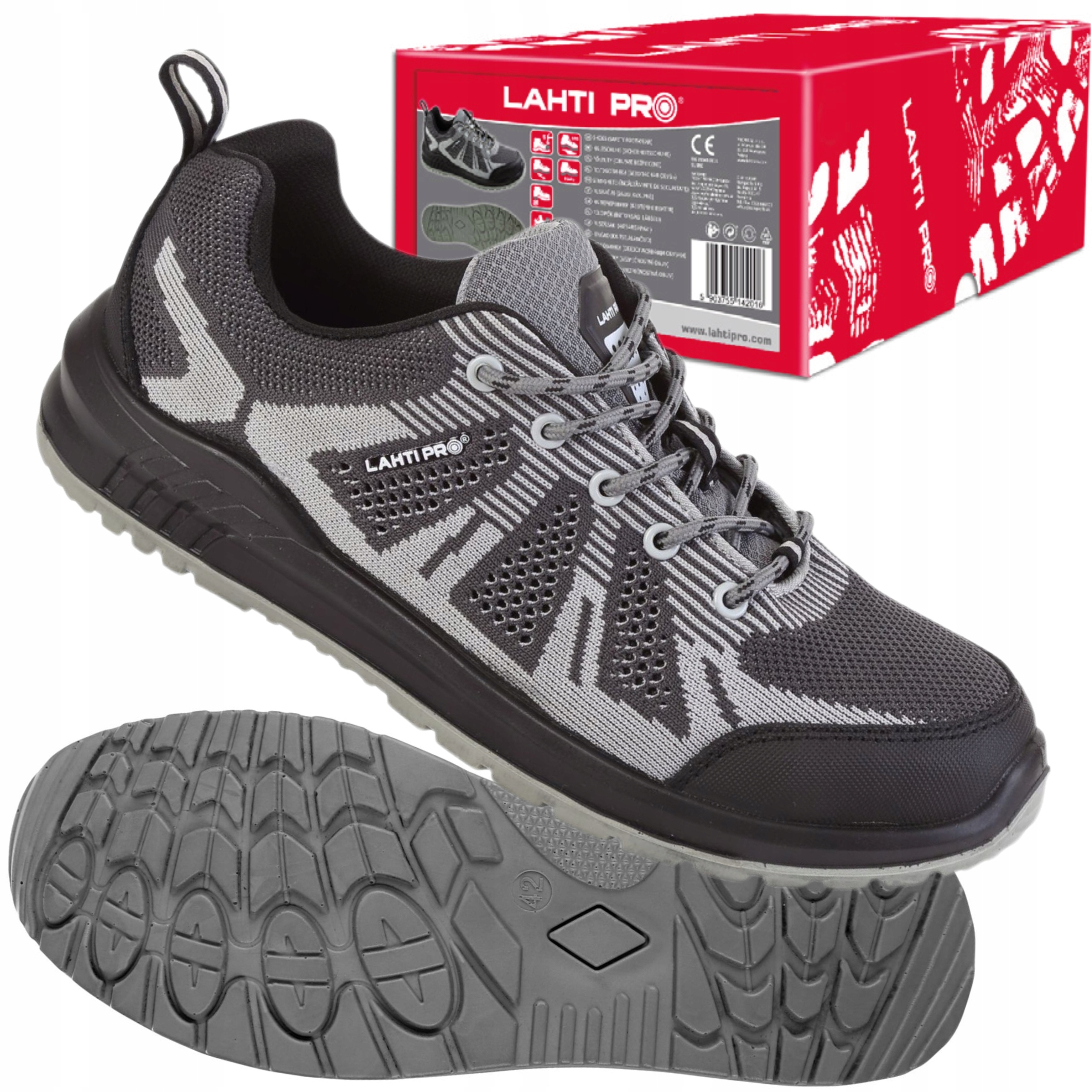 LAHTI PRO PÓŁBUTY Z DZIANINY 3D SZARO-CZARNE S1 SRC PODNOSEK L30421 r. 45