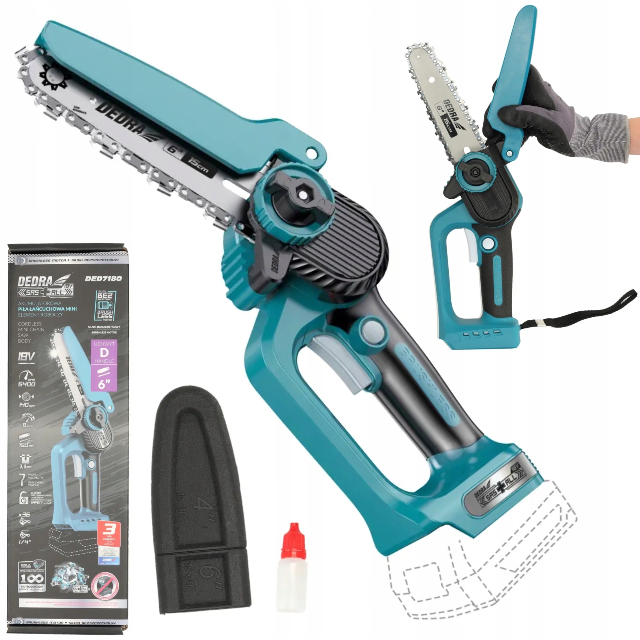 DEDRA PIŁA ŁAŃCUCHOWA 6" BEZSZCZOT MINI PILARKA AKUMULATOROWA 18V DED7180