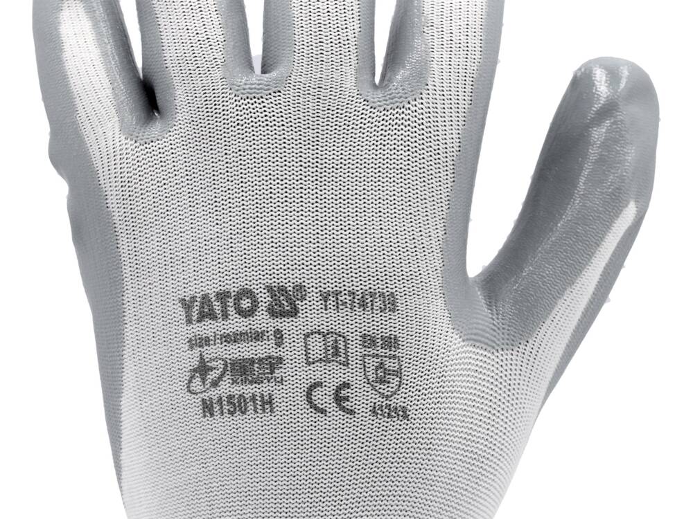 YATO RĘKAWICE OCHRONNE NYLONOWE POWLEKANE OLEJOODPORNYM NITRYLEM ROZMIAR 10