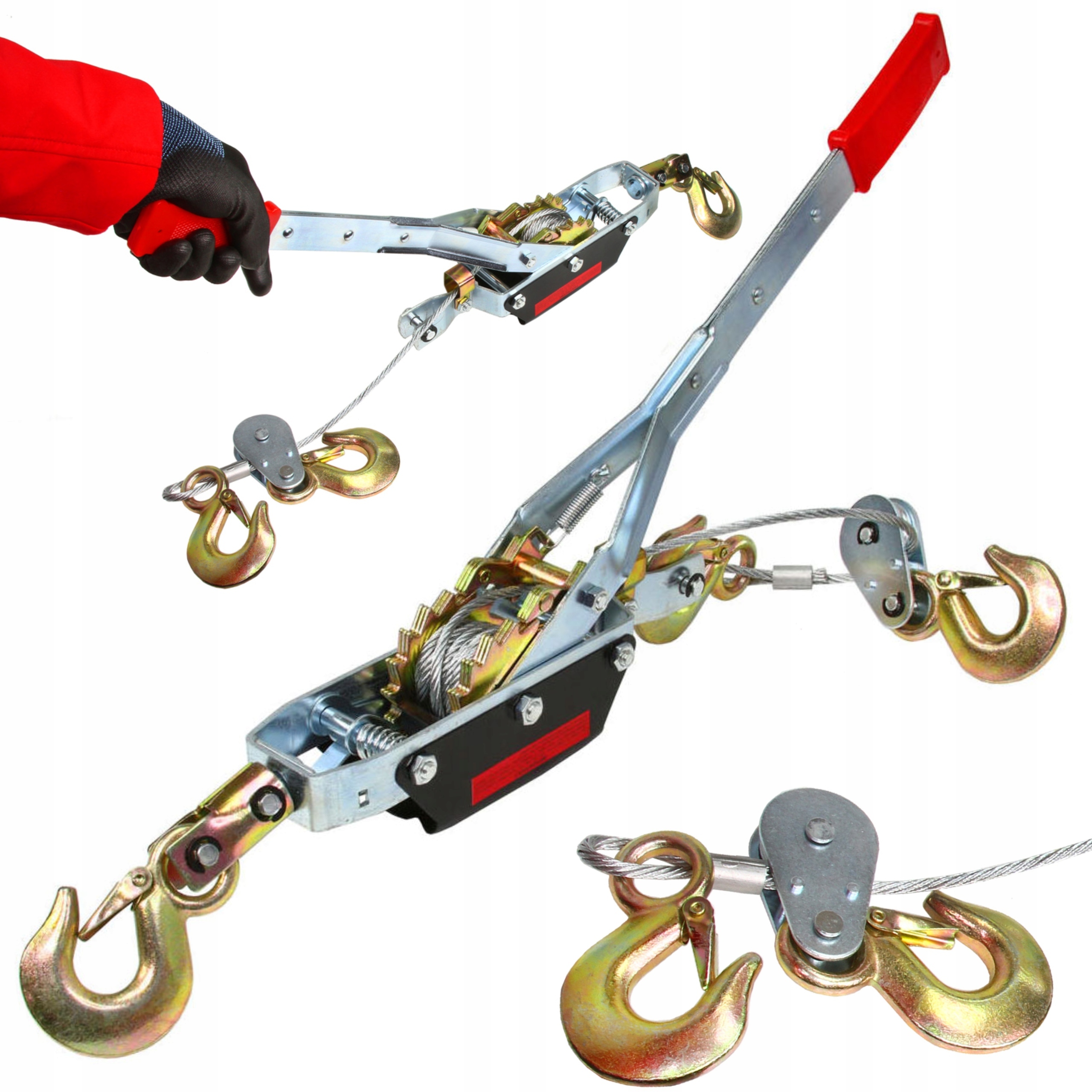 WYCIĄGARKA WCIĄGARKA LINOWA STALOWA RĘCZNA 4T 4000 KG 3 HAKI PRZECIĄGARKA