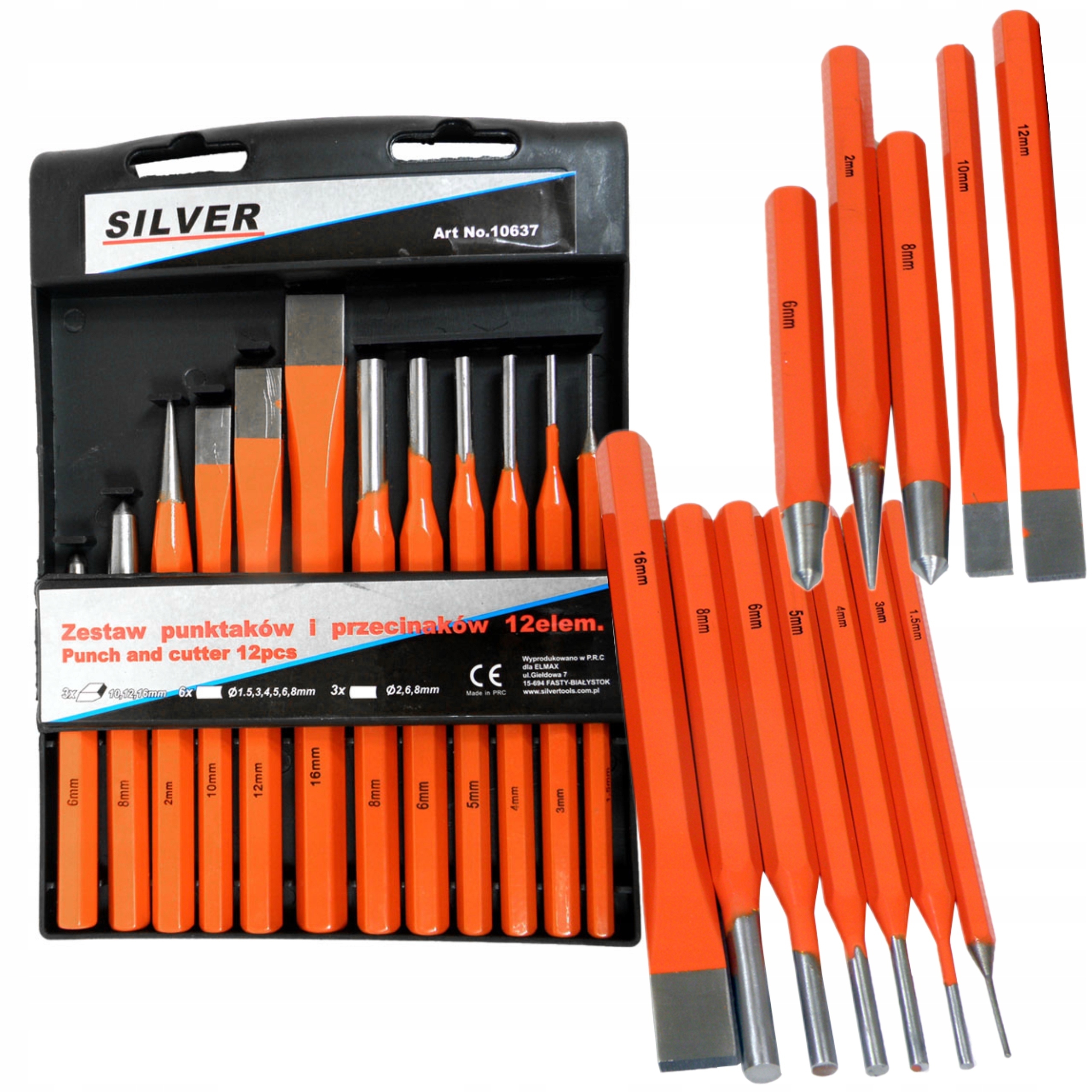 SILVER KOMPLET ZESTAW WYBIJAKÓW WYBIJAKI PRZECINAKI 12 SZT CLIP S10637