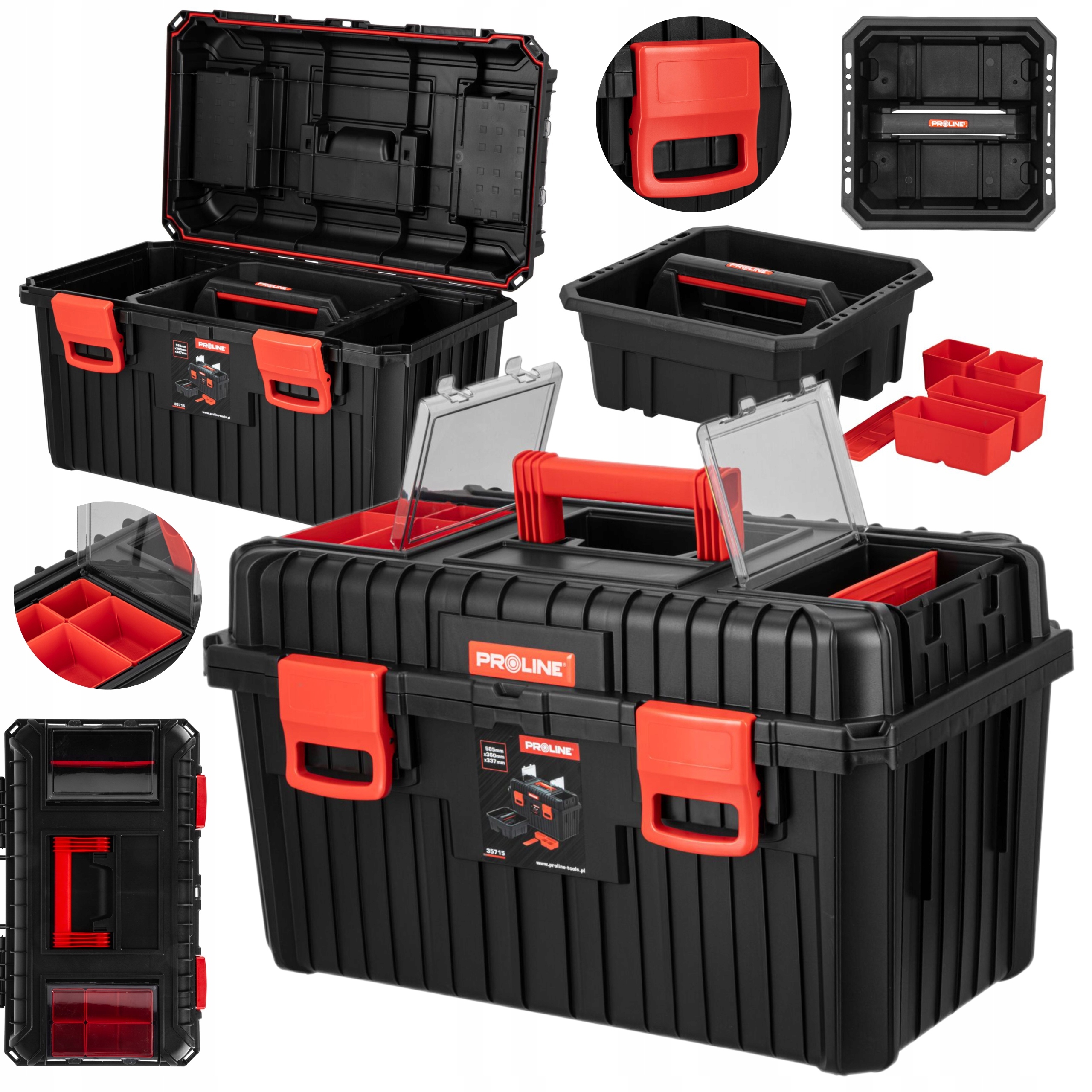 PROLINE SKRZYNKA NARZĘDZIOWA Z 2 KLAMRAMI ABS 585x360x337mm TACKA 35715