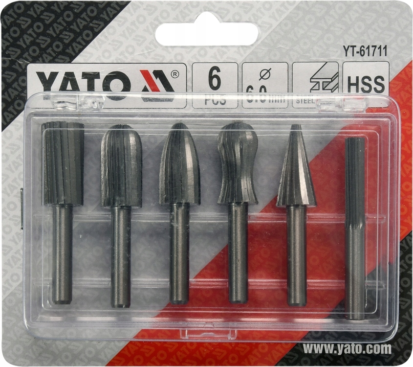 YATO KOMPLET FREZÓW TRZPIENIOWYCH DO METALU FI 6mm ZESTAW 6EL YT-61711