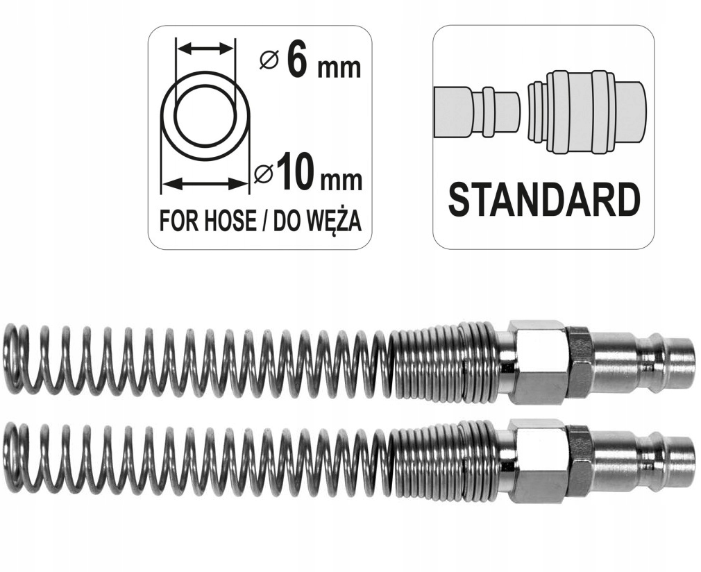 YATO STALOWE SZYBKOZŁĄCZE M ZE SPRĘZYNĄ NA WĄŻ 6X10MM 2 SZTUKI YT-24103