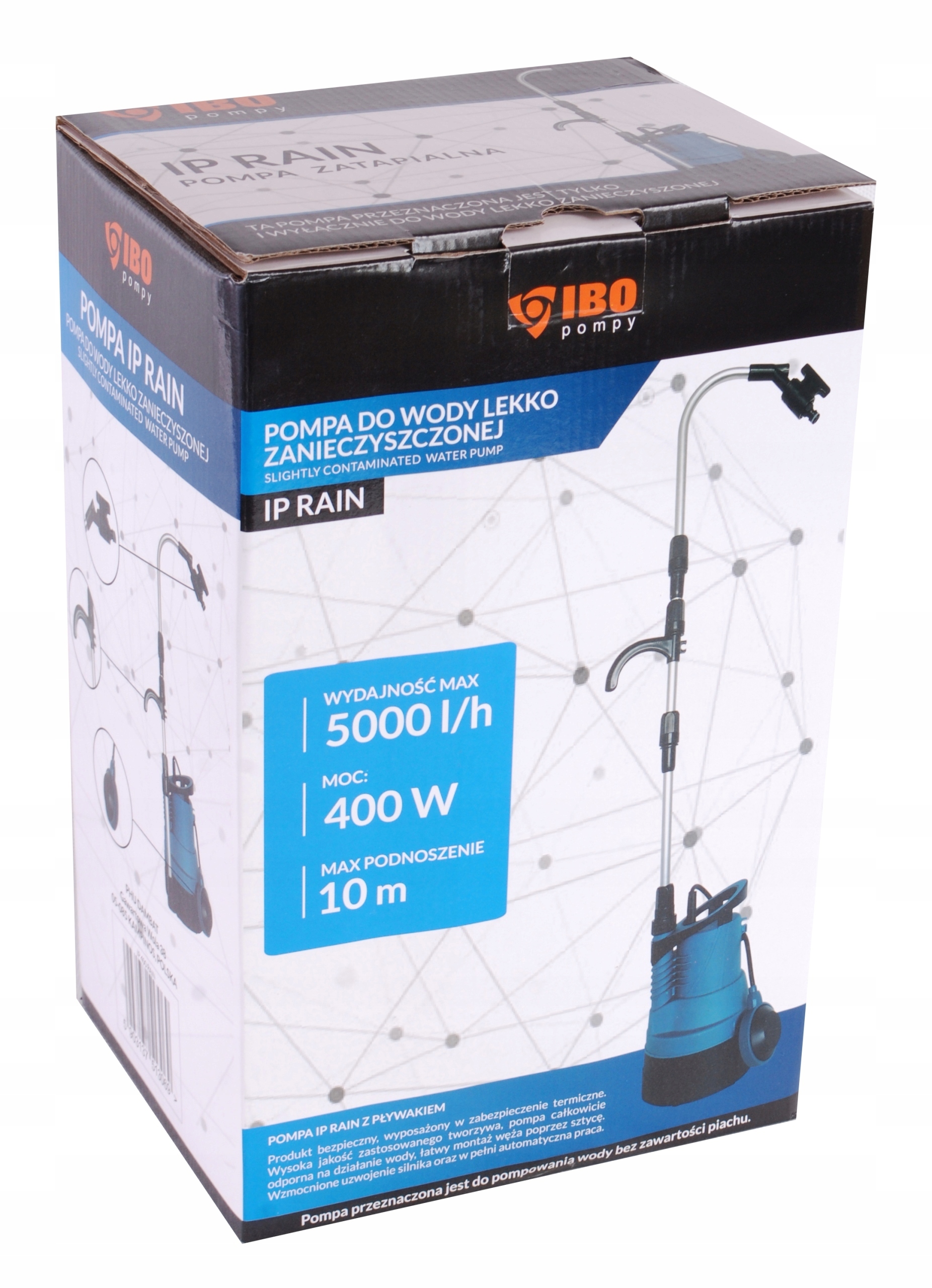 POMPA ZATAPIALNA IBO IP RAIN DO DESZCZÓWKI BECZKI Z PŁYWAKIEM 400W KRAN