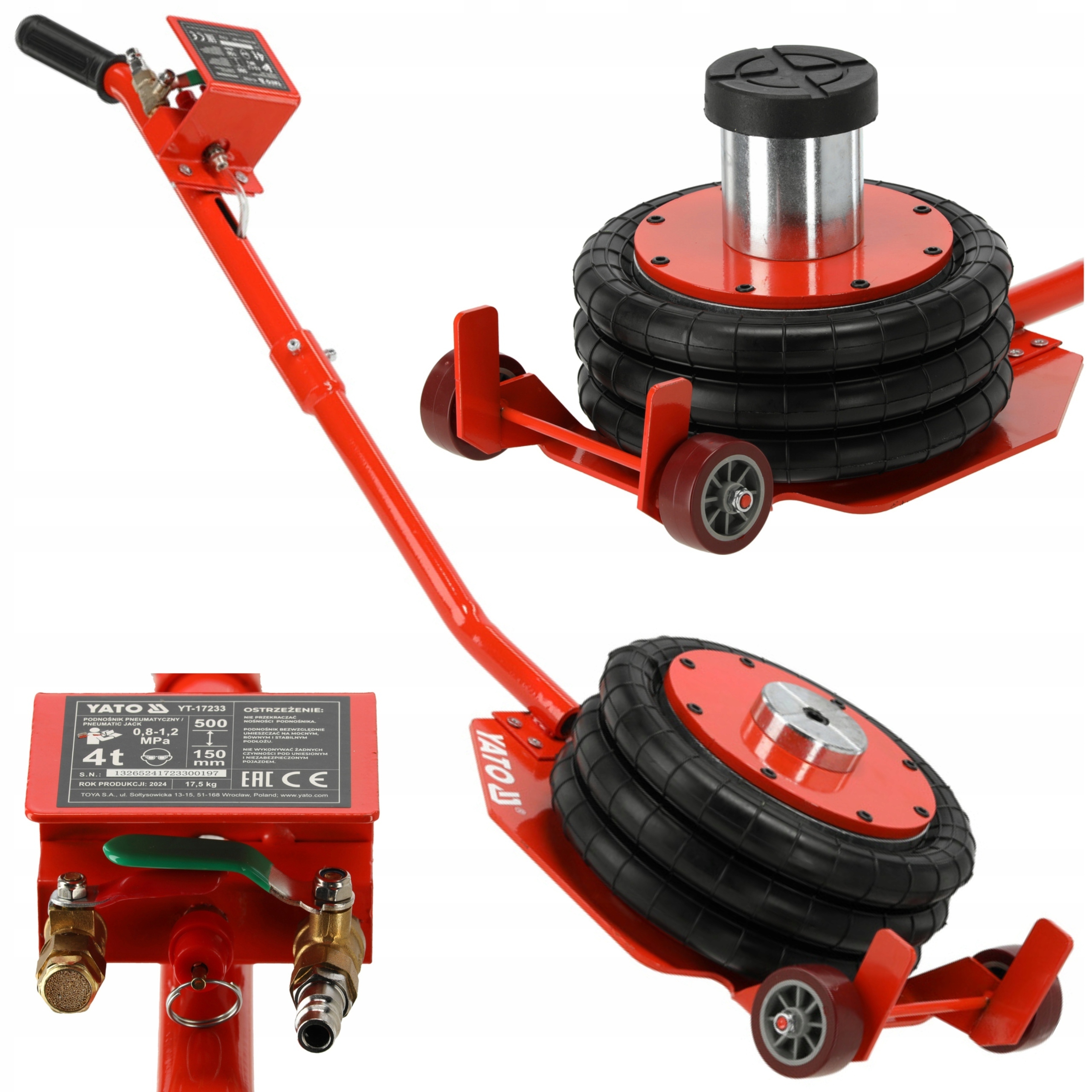 YATO PODNOŚNIK PNEUMATYCZNY BAŁWANEK 4T Z NAKŁADKĄ PODWYŻSZAJĄCĄ YT-17233