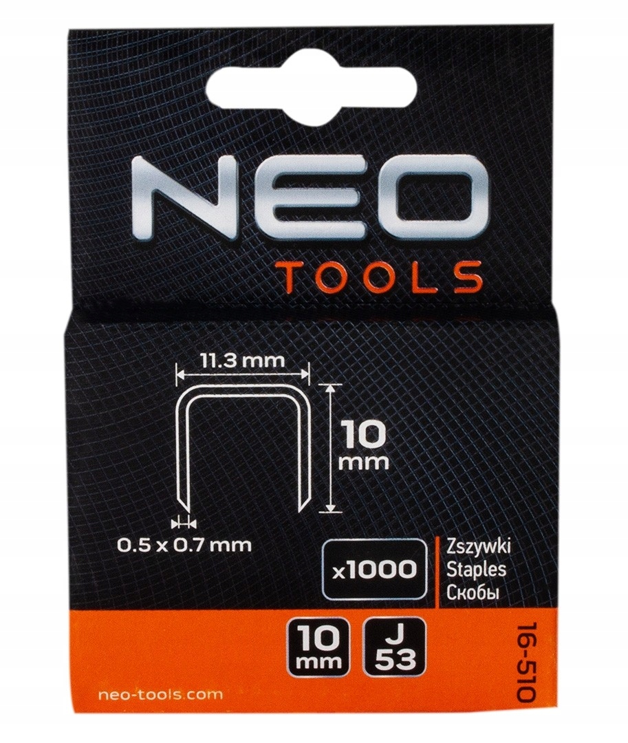 NEO TOOLS 16-510 ZSZYWKI STALOWE TYP J, 10 MM, 1000 SZT. TAPICERSKIE 16-510