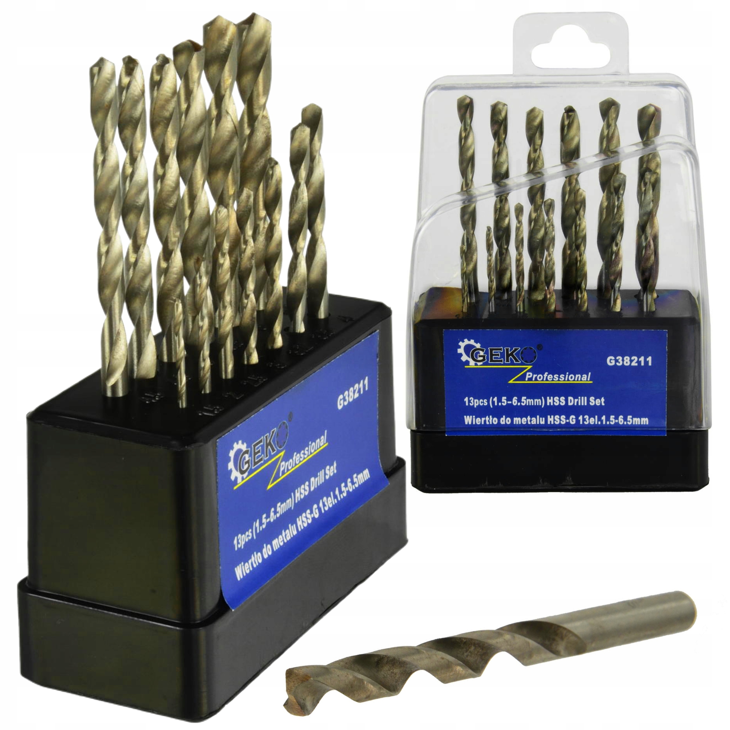 KOMPLET ZESTAW WIERTŁA TYTANOWE METALU HSS 13szt 1,5-6,5MM STOJAK G38211