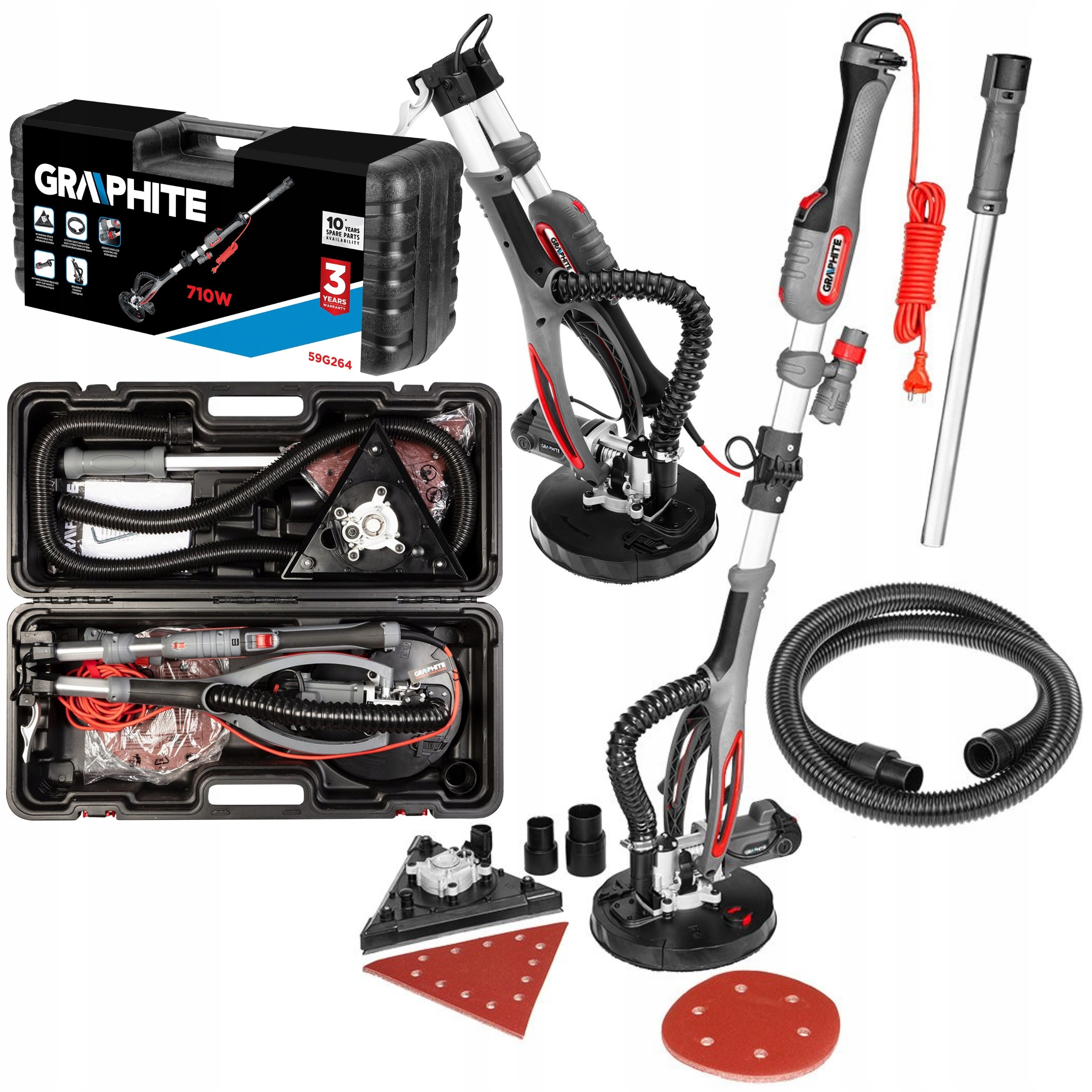 GRAPHITE SZLIFIERKA DO GIPSU GŁĄDZI ŻYRAFA 215MM 710W TELESKOPOWA + PADY