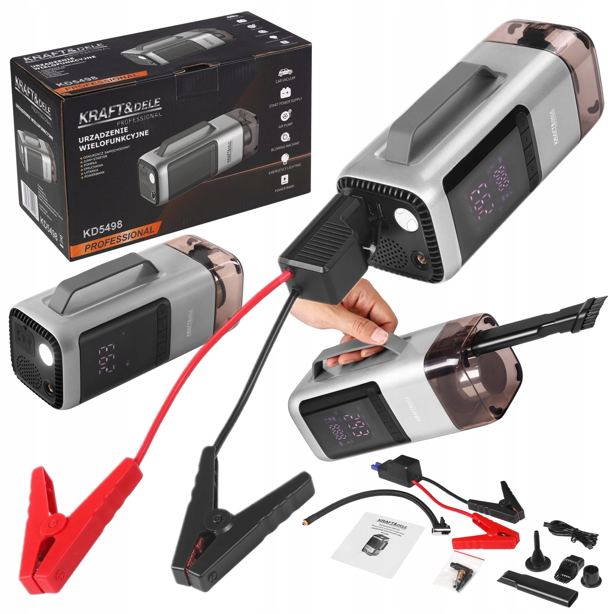 URZĄDZENIE WIELOFUNKCYJNE ODKURZACZ JUMP-STARTER LATARKA POWERBANK 10000mAh