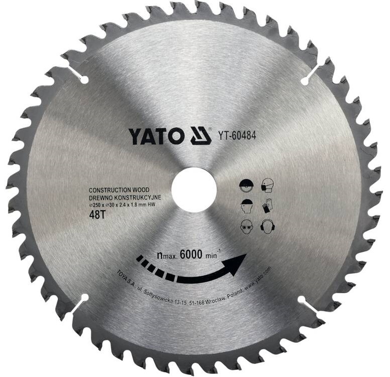 YATO TARCZA WIDIOWA ZĘBY Z WĘGLIKA WOLFRAMU DO DREWNA 250X48TX30MM YT-60484