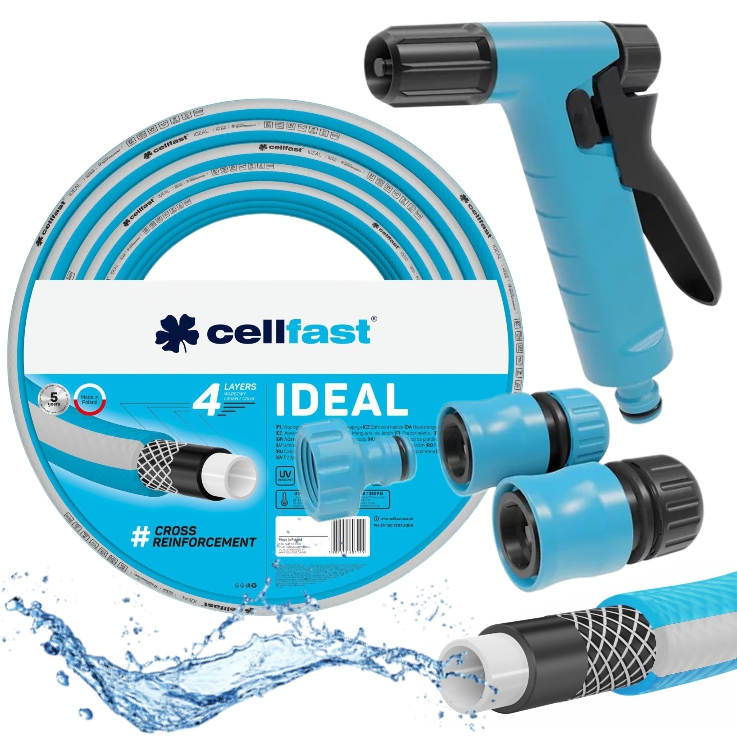 CELLFAST WĄŻ OGRODOWY IDEAL 3x ZŁĄCZKA PISTOLET DO ZRASZANIA 1/2" 50m 27BAR