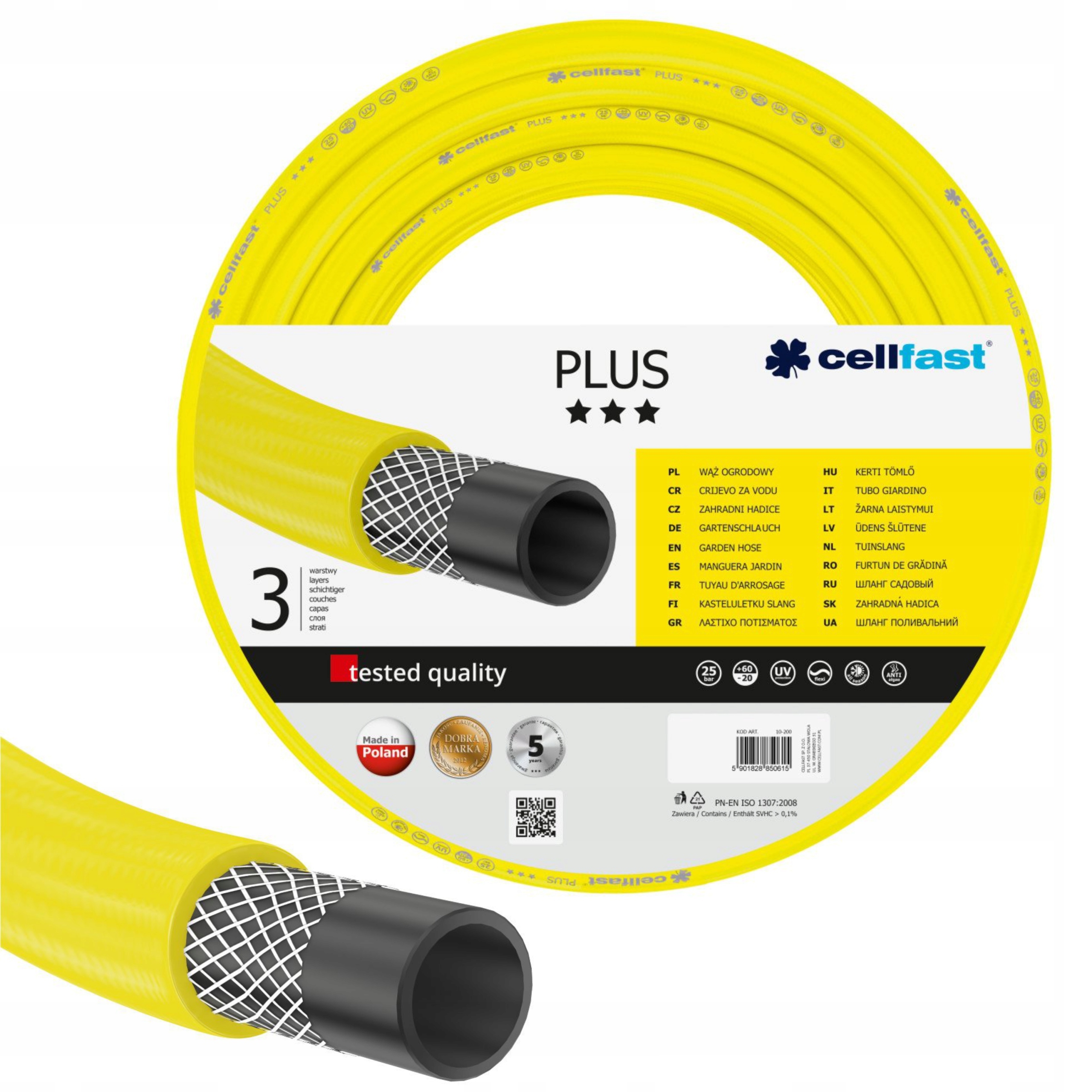CELLFAST WĄŻ OGRODOWY 3-WARSTWOWY 1" 25m 25BAR 10-230 POLSKI PRODUKT