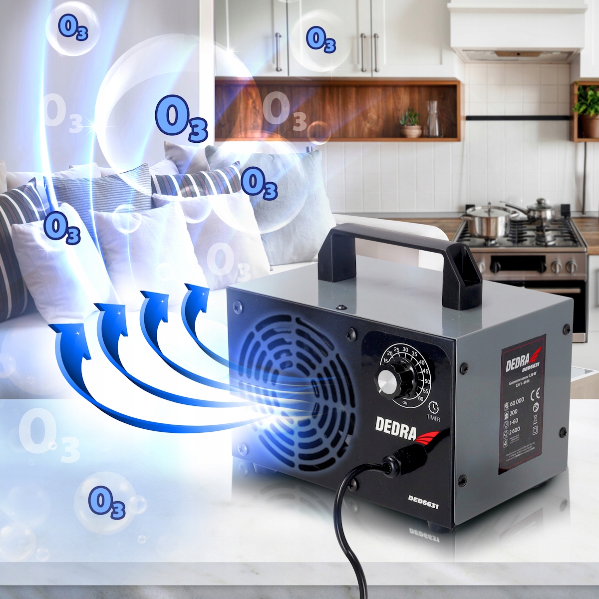 GENERATOR OZONU DEDRA DED6631 DO SAMOCHODÓW MIESZKAŃ BIURA PIWNICY