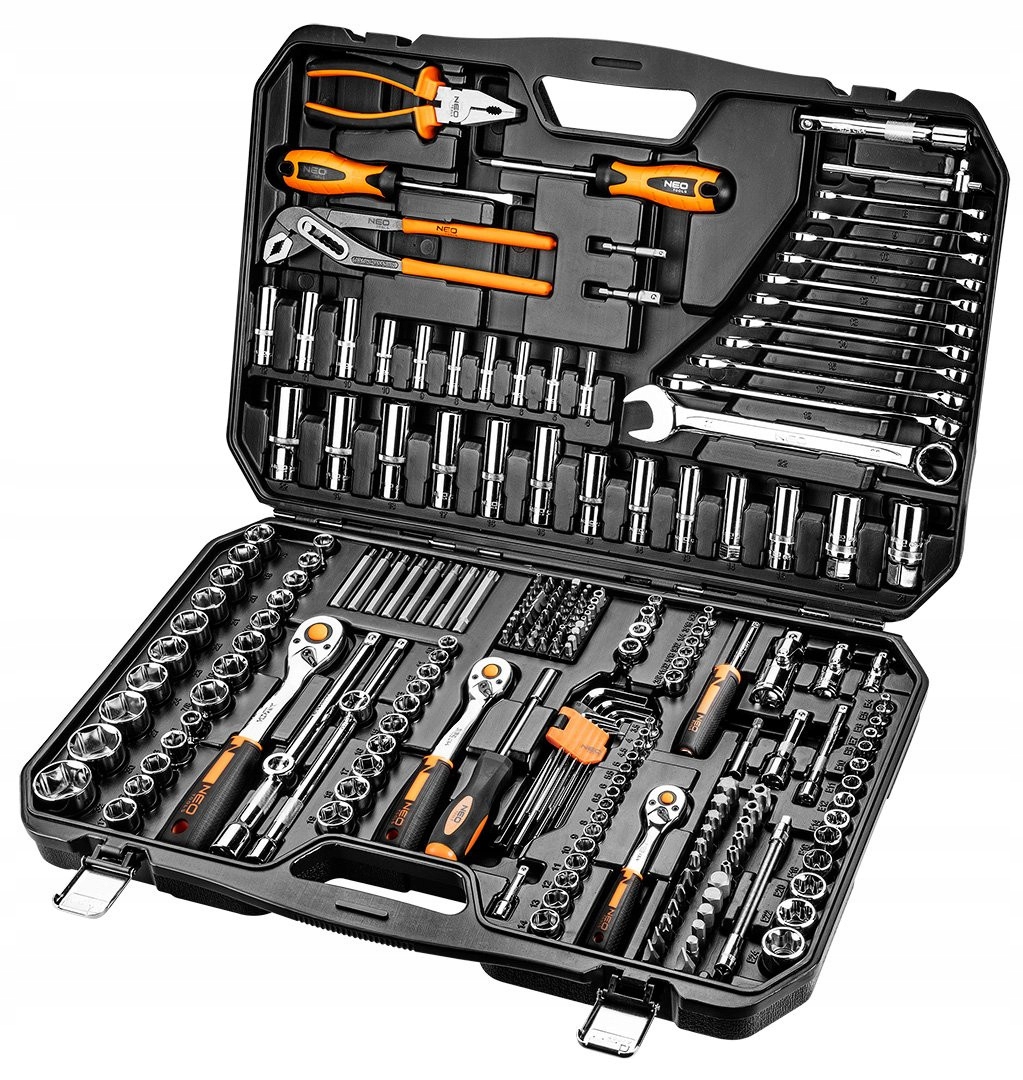 NEO ZESTAW KLUCZE NASADOWE 1/2 3/8 1/4 233 szt. 3 GRZECHOTKI WALIZKA 10-078