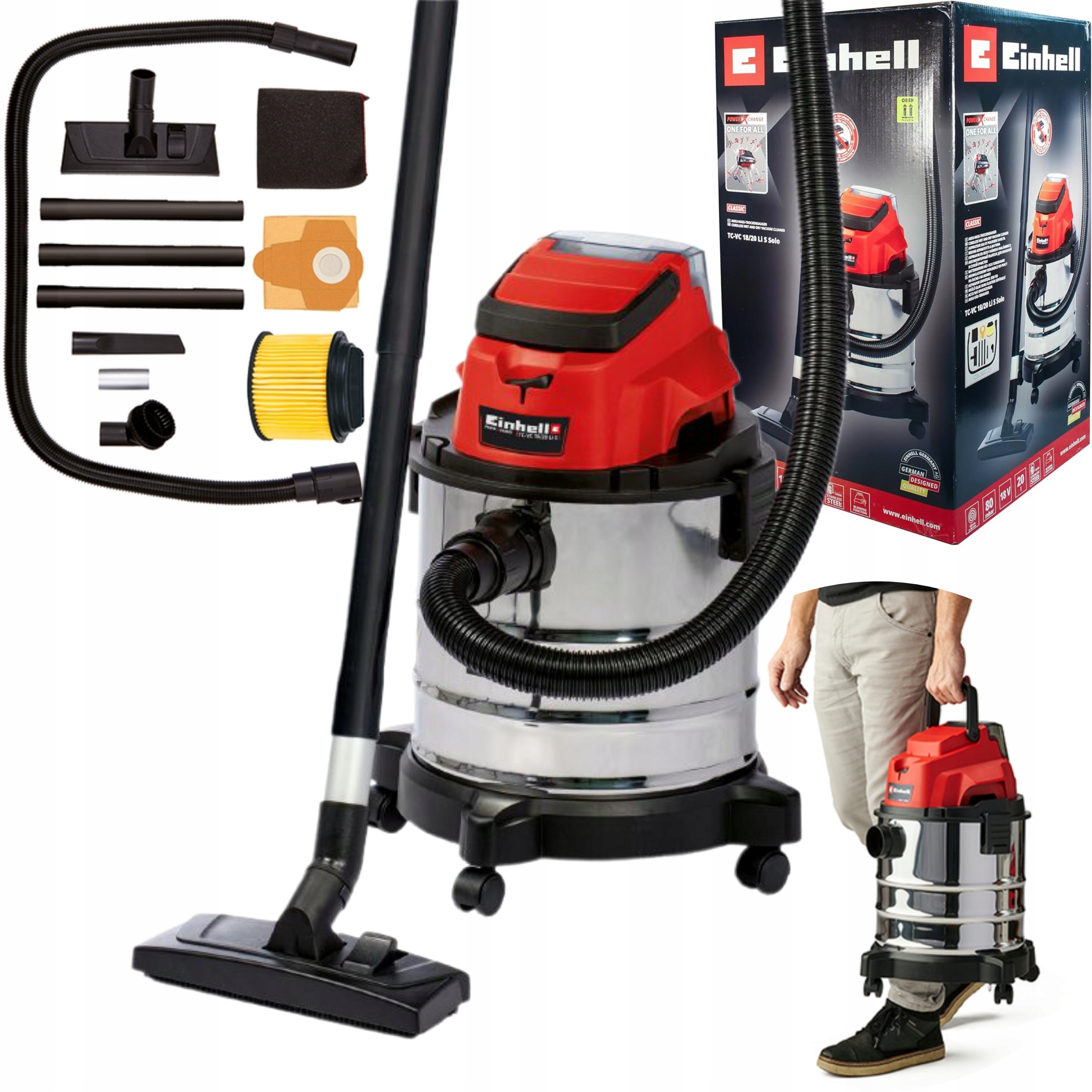 ODKURZACZ WARSZTATOWY 20L NA SUCHO MOKRO 18V TC-VC 18/20 Li S-Solo EINHELL