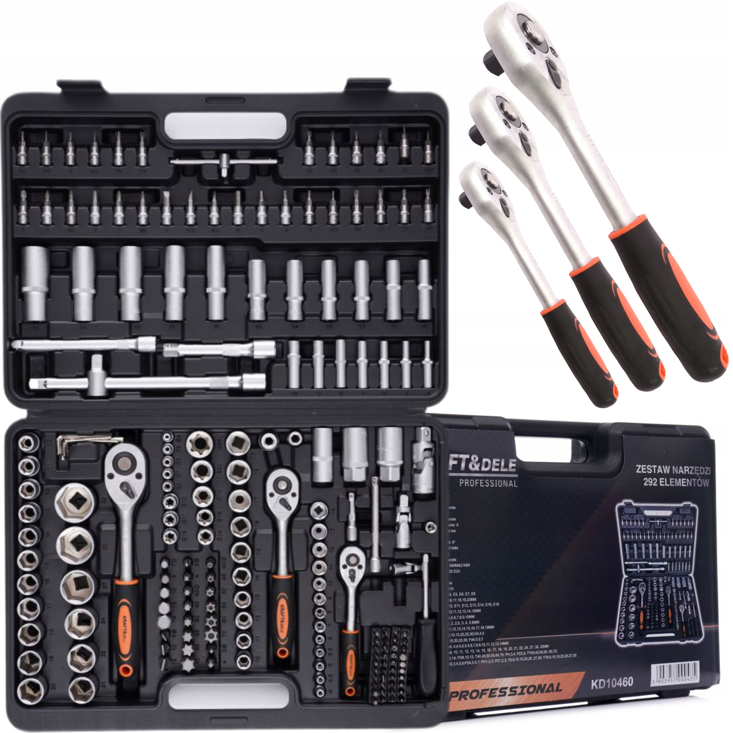 ZESTAW NARZĘDZIOWY KLUCZE NASADOWE 290 SZTUKI 1/2" 1/4" BITY TORX KD10460