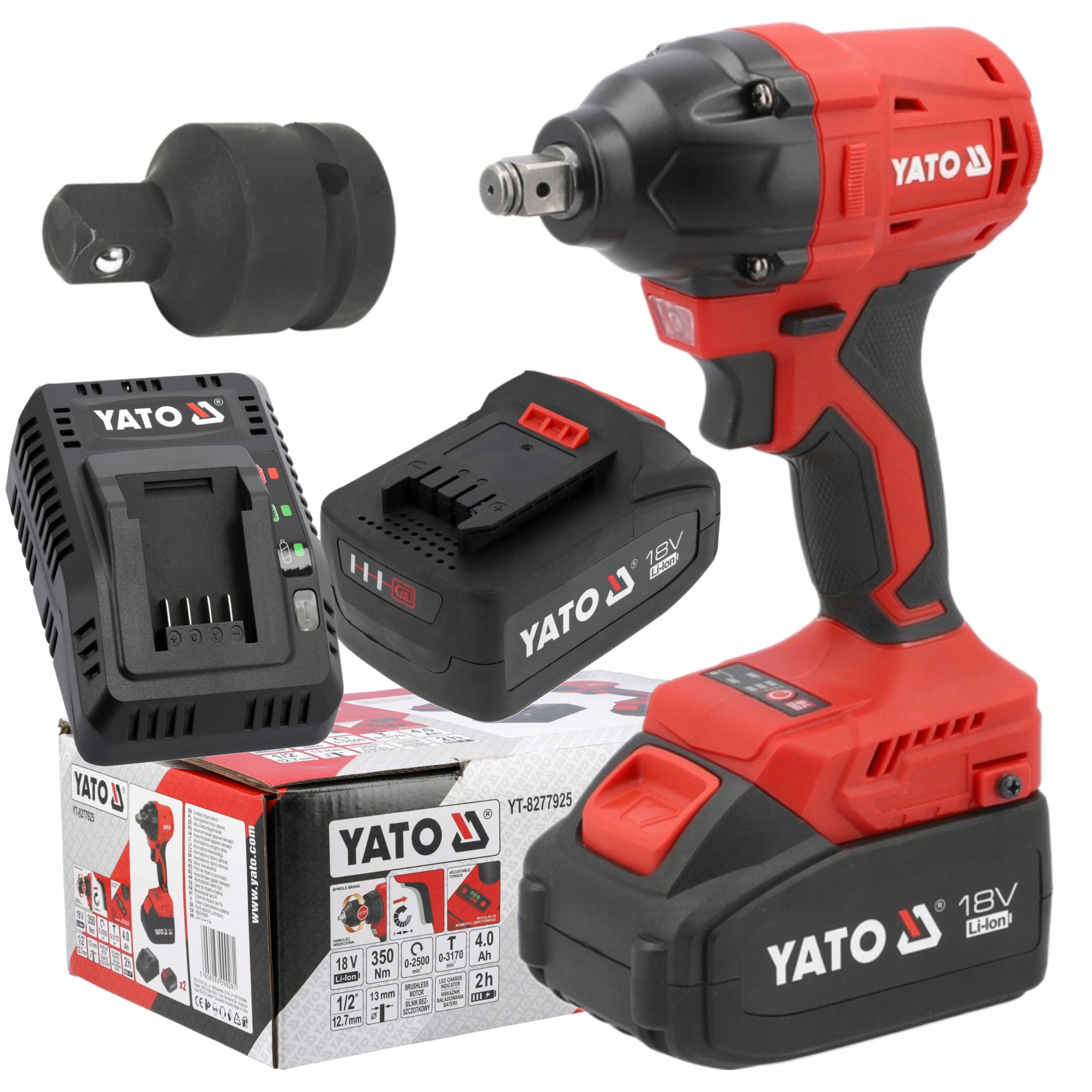 YATO KLUCZ UDAROWY AKUMULATOROWY BEZSZCZOTKOWY 18V 350NM + 2x4Ah +NASADKA