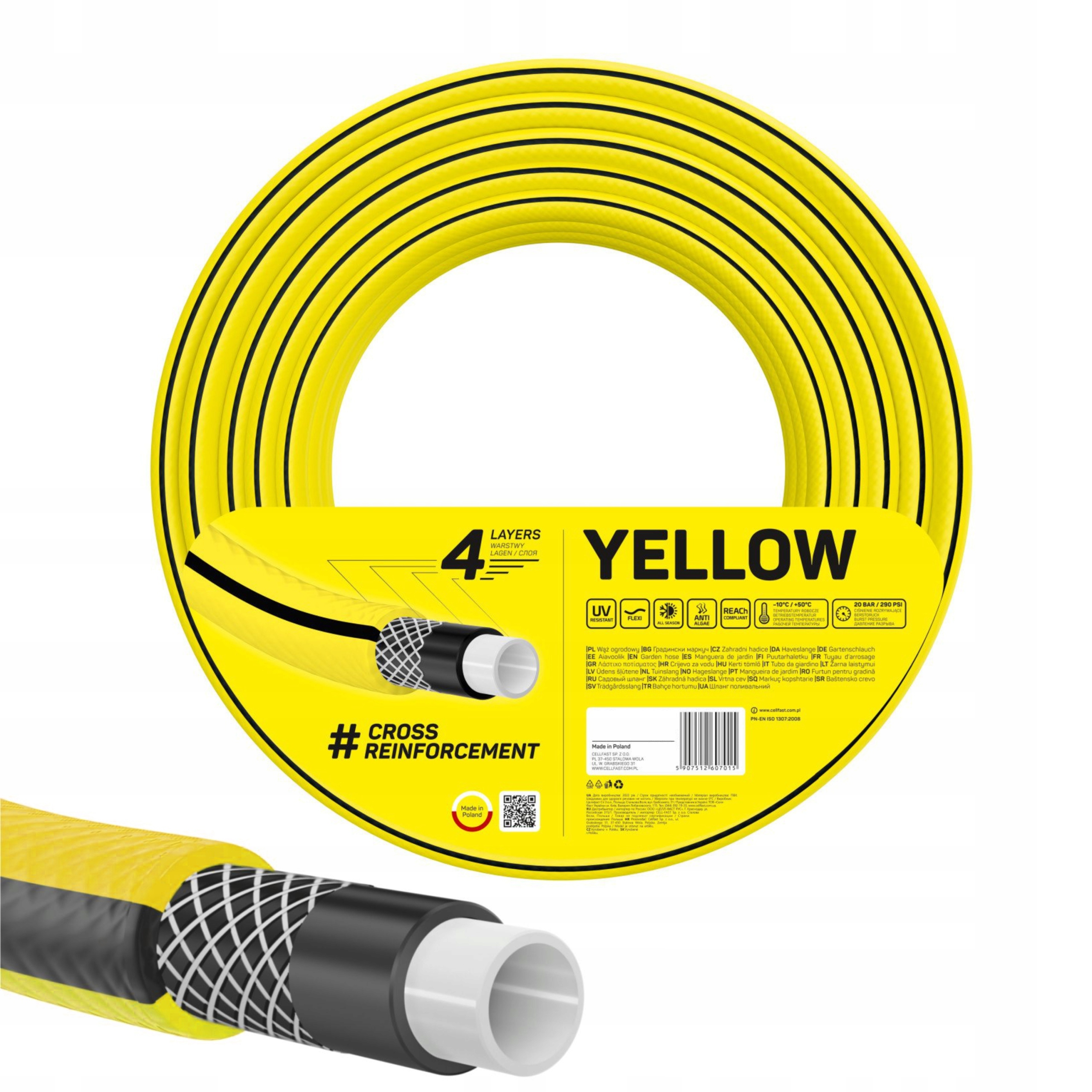 CELLFAST WĄŻ OGRODOWY YELLOW 4 warst 20bar 1/2 30m