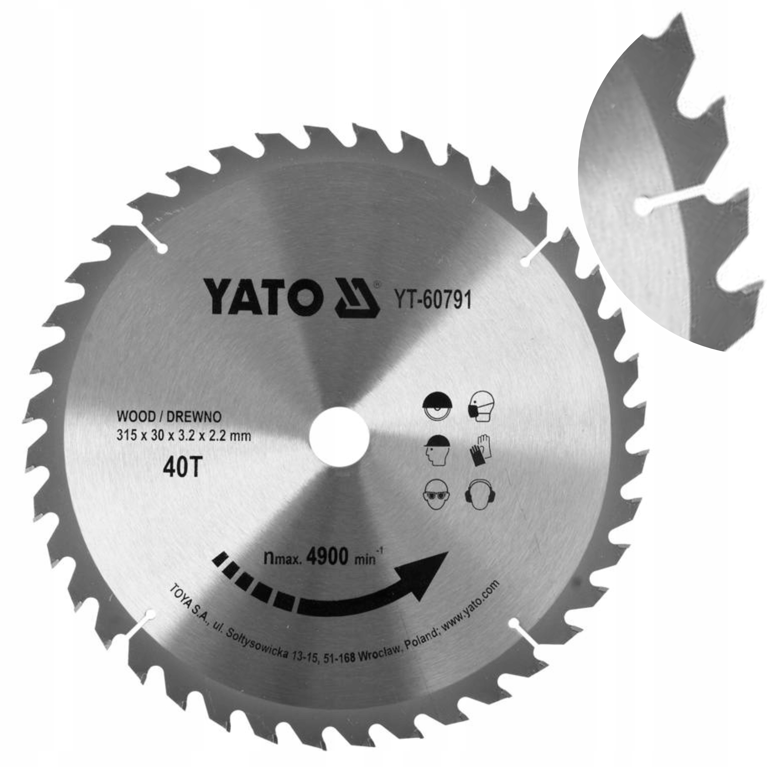 YATO TARCZA WIDIOWA ZĘBY Z WĘGLIKA WOLFRAMU DO DREWNA 315X30MM 40T YT-60791