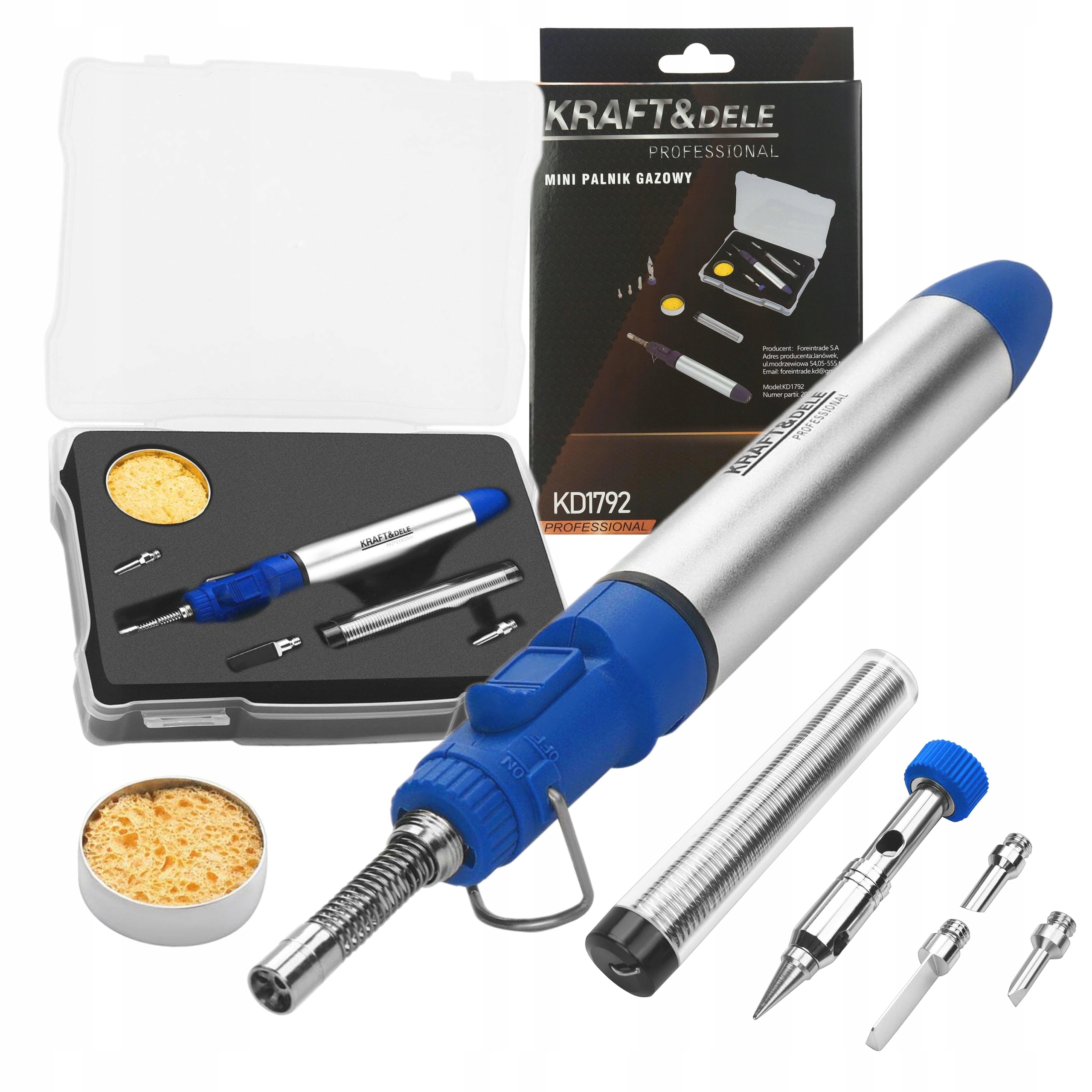 ZESTAW MINI PALNIK GAZOWY 7 ELEM LUTOWNICA W ETUI WALIZKA KRAFT&DELE KD1792