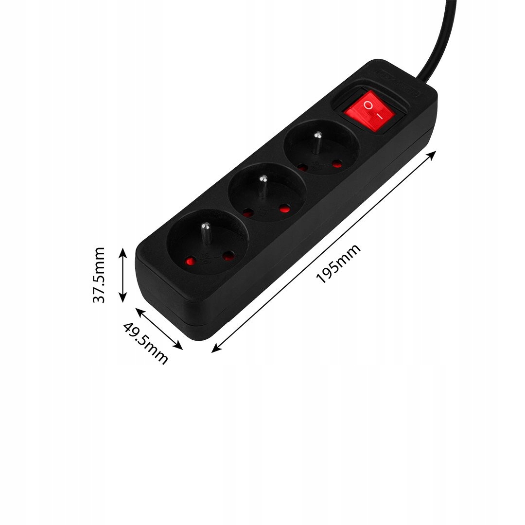 NEO PRZEDŁUŻACZ LISTWA ZASILAJĄCA 1,5M 3x1.5mm2 3 GNIAZDA WYŁĄCZNIKIEM