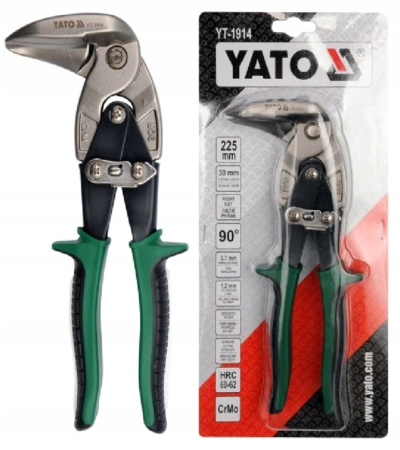 NOŻYCE DO CIĘCIA BLACHY CRMO PRAWE 225MM HARTOWANE MAX 0.78MM YT-1914