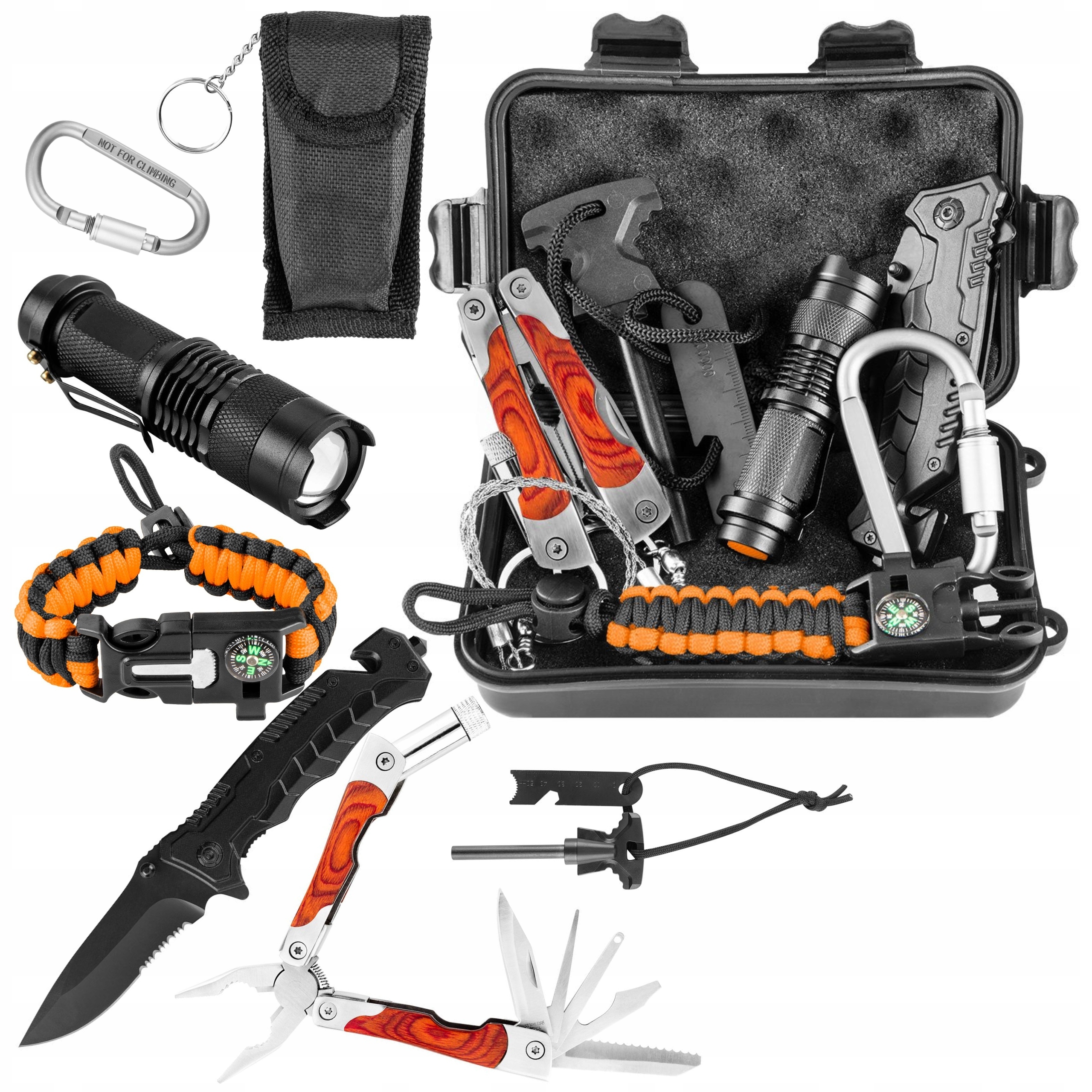 NEO ZESTAW SURVIVALOWY 8 W 1 MULTITOOL NÓŻ LATARKA KRZESIWO KOMPAS 63-154